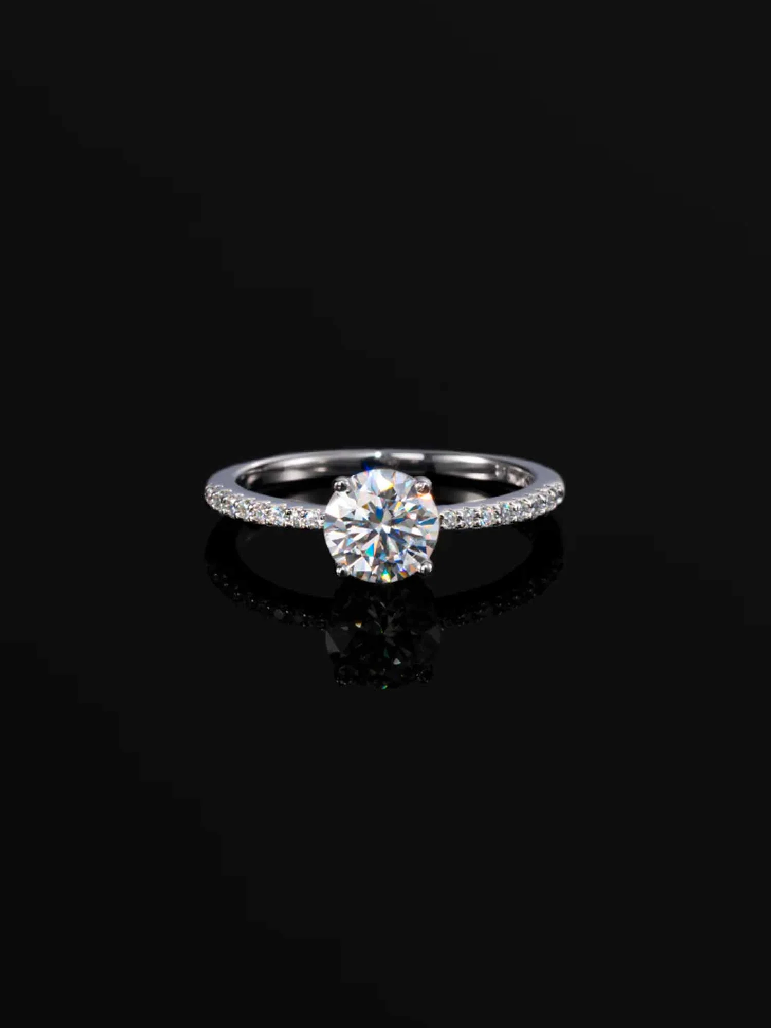 1.1CTW Moissanite Signature Side Stone Round Engagement Ring
