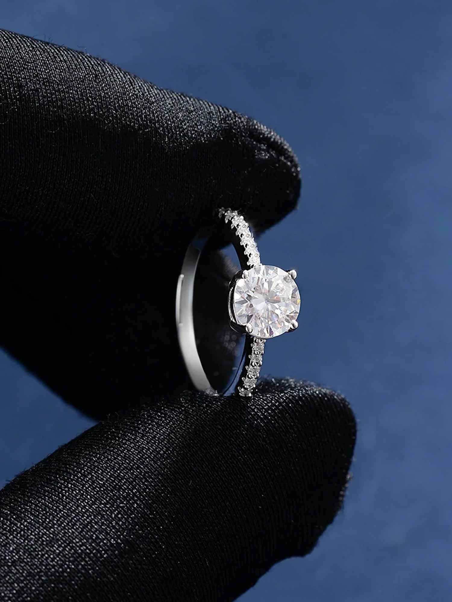 1.1CTW Moissanite Signature Side Stone Round Engagement Ring - Image 2