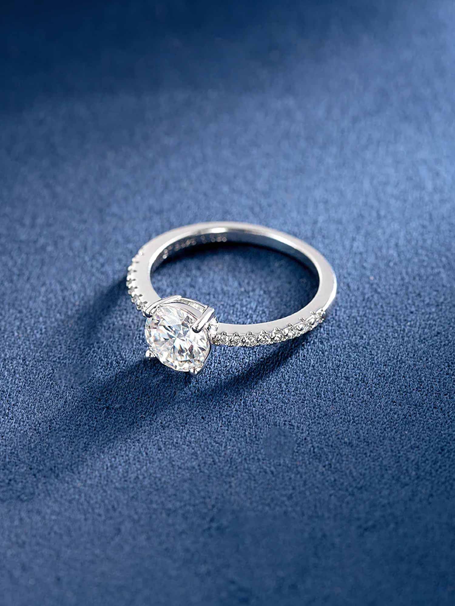 1.1CTW Moissanite Signature Side Stone Round Engagement Ring - Image 3