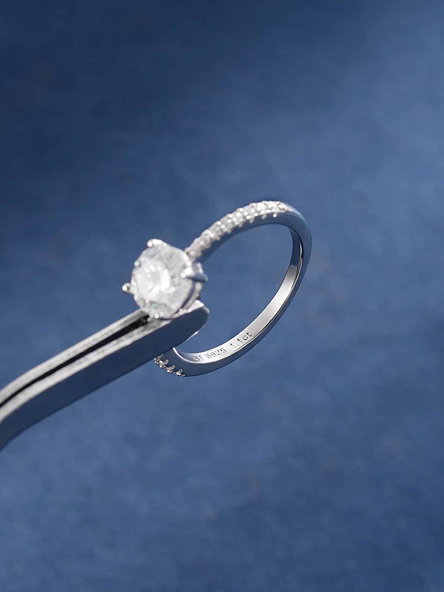 1.1CTW Moissanite Signature Side Stone Round Engagement Ring - Image 4
