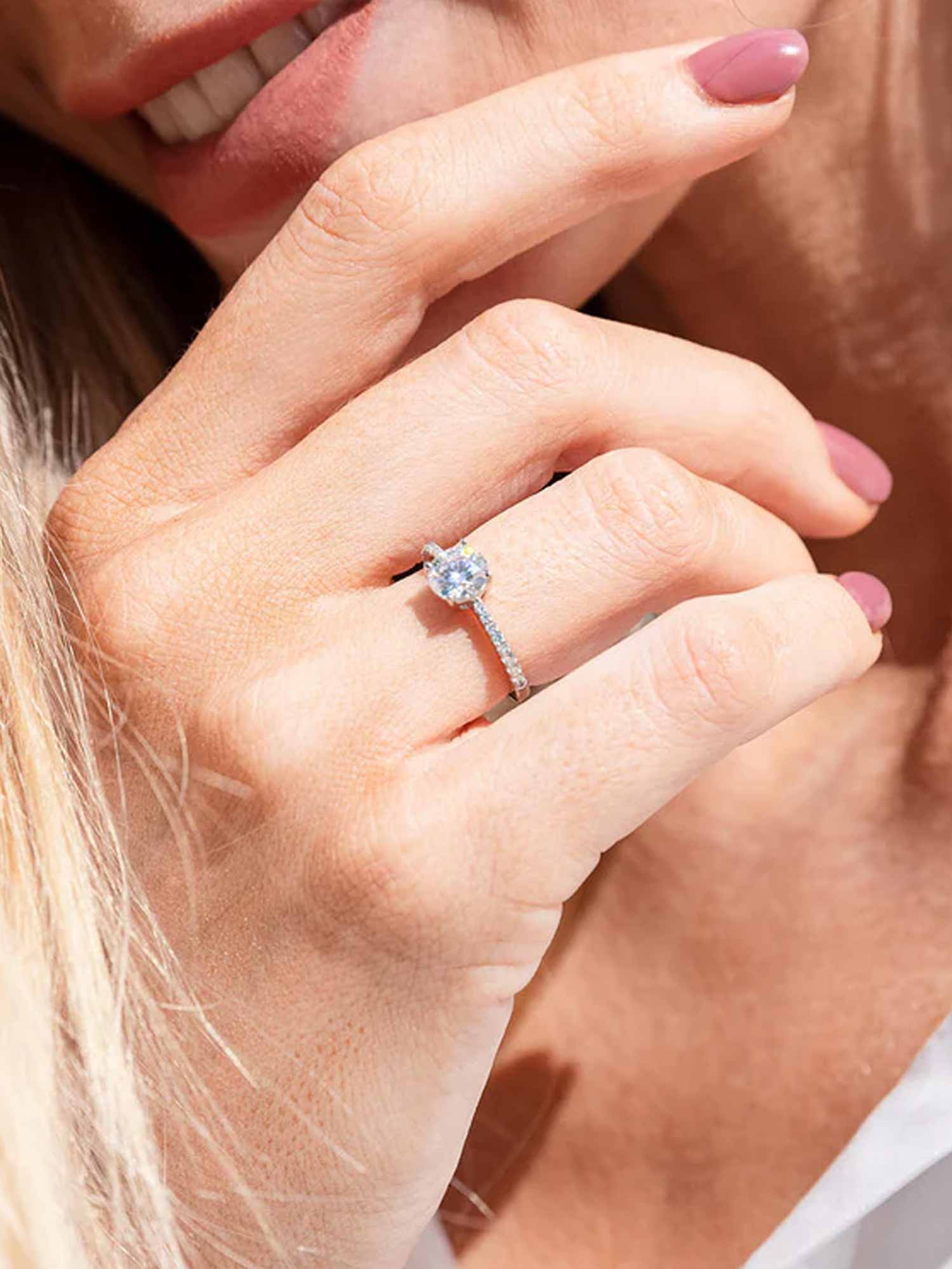1.1CTW Moissanite Signature Side Stone Round Engagement Ring - Image 5