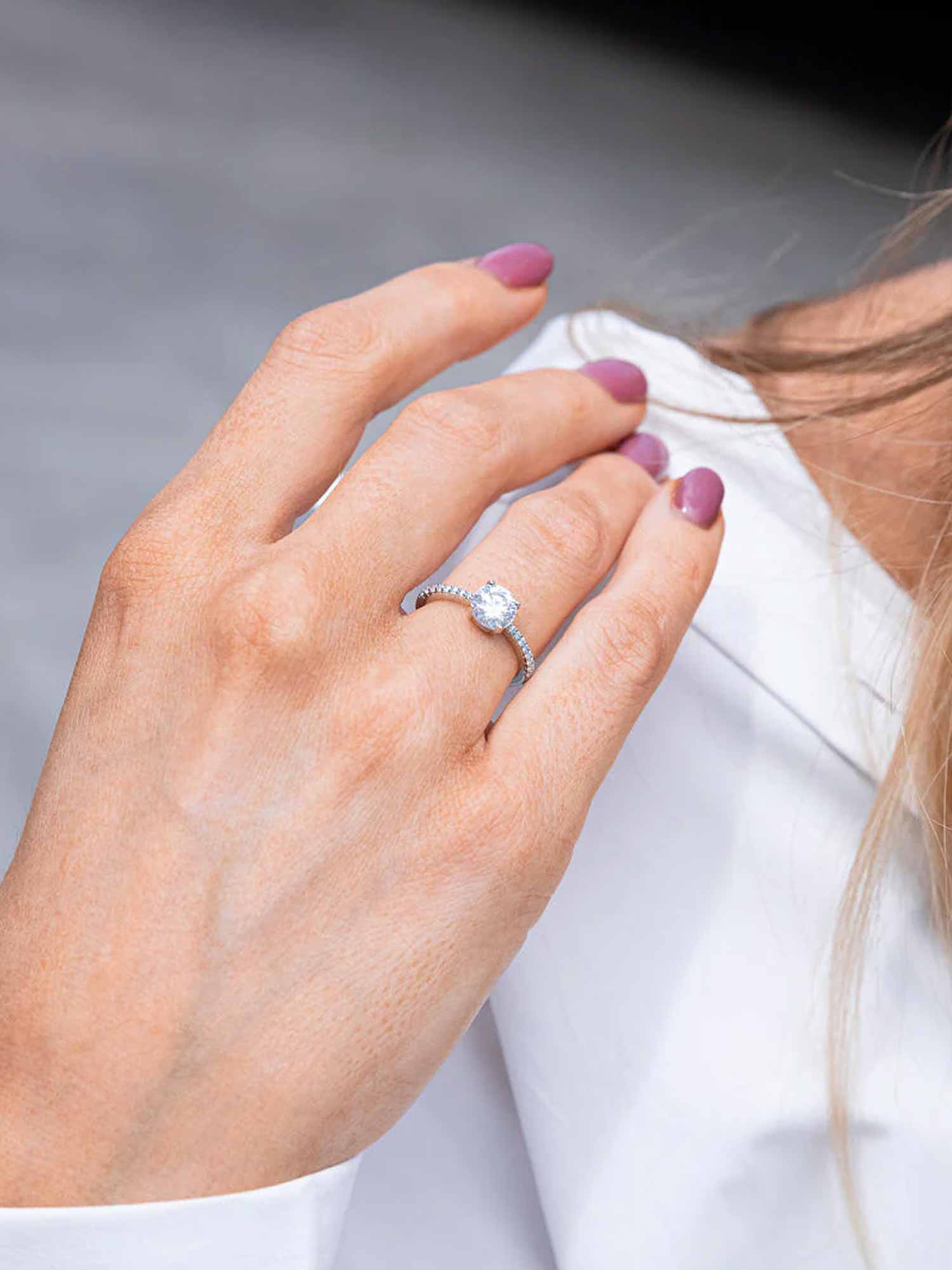 1.1CTW Moissanite Signature Side Stone Round Engagement Ring - Image 6
