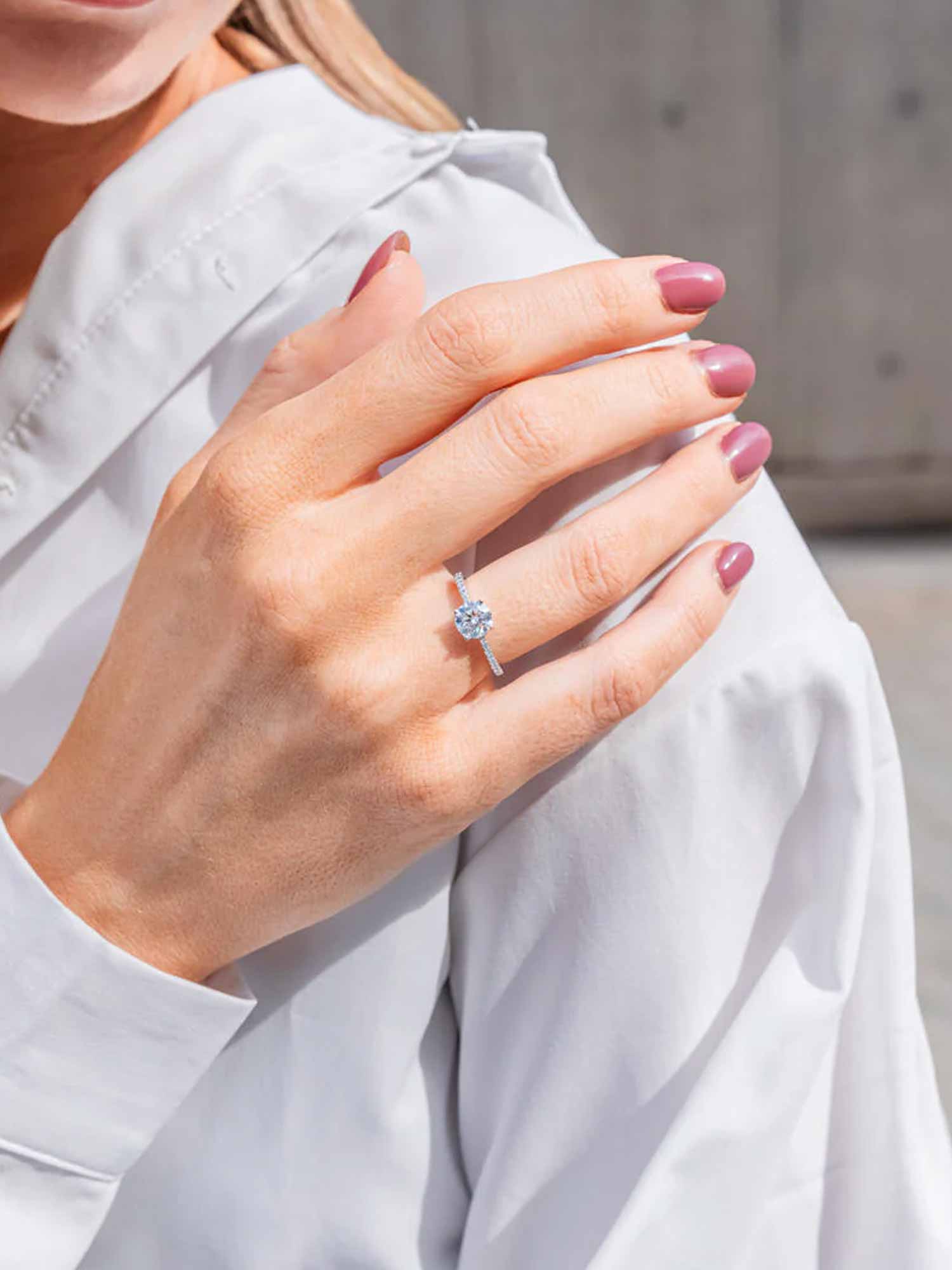 1.1CTW Moissanite Signature Side Stone Round Engagement Ring - Image 7