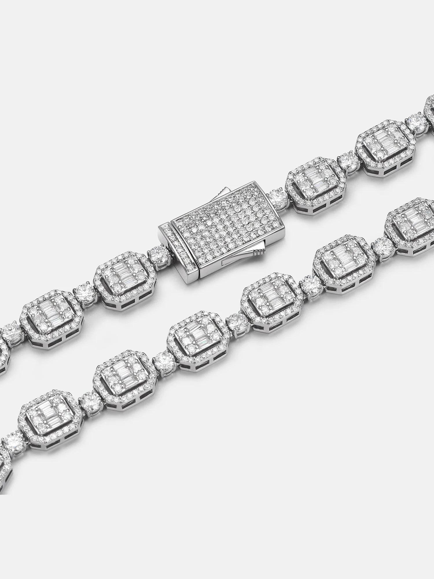 10mm Halo Cluster Baguette Tennis Chain - Image 3