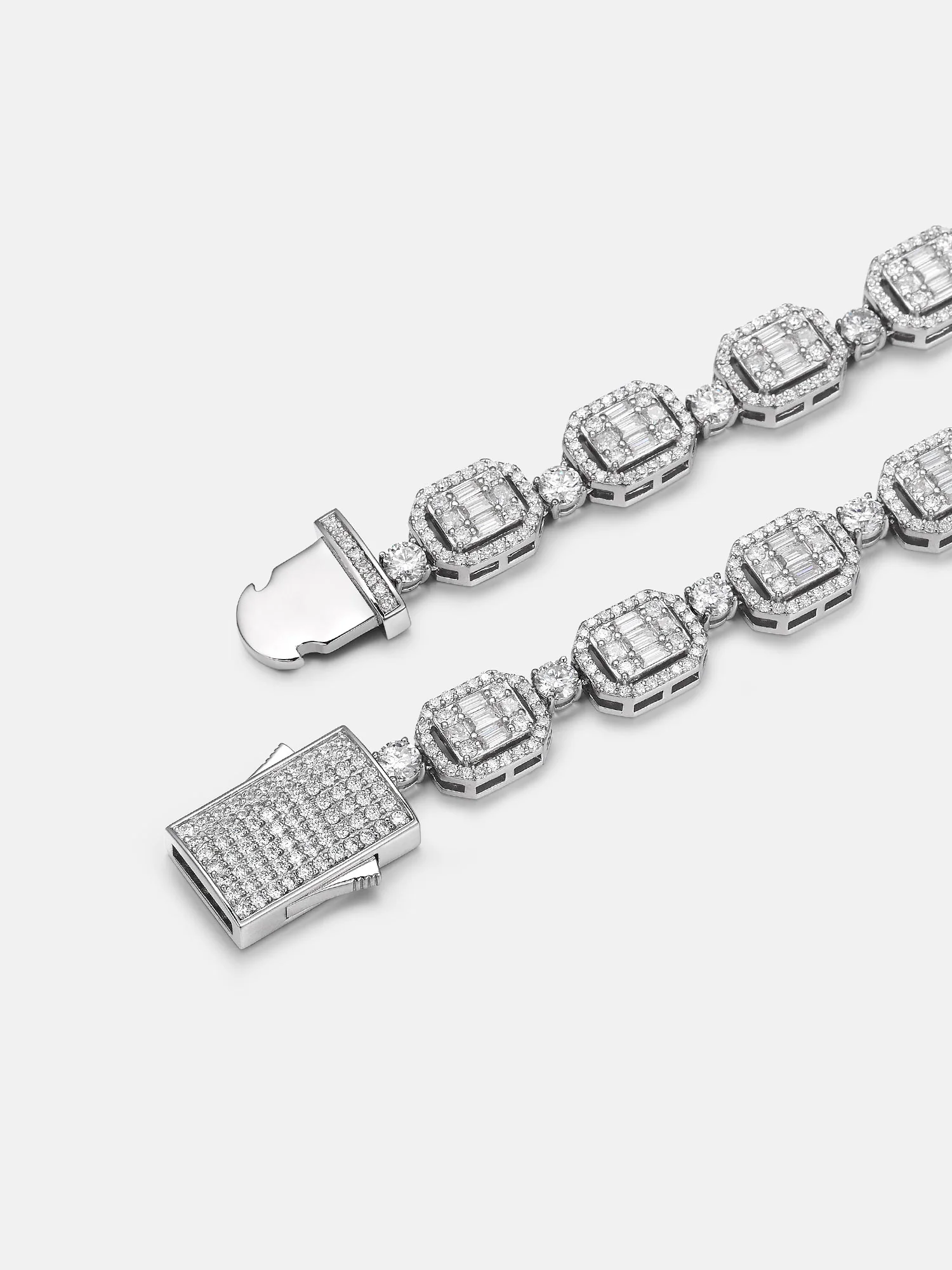 10mm Halo Cluster Baguette Tennis Chain - Image 4