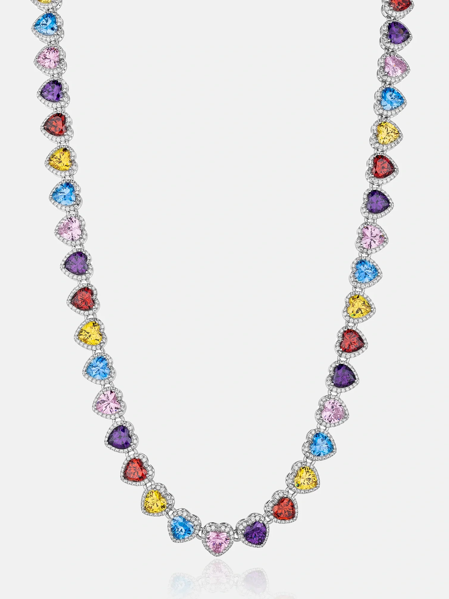 10mm Multi Gemstone & White Moissanite Heart Necklace
