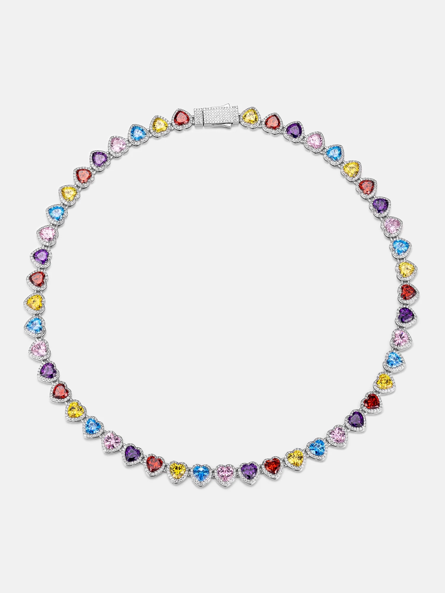 10mm Multi Gemstone & White Moissanite Heart Necklace - Image 2