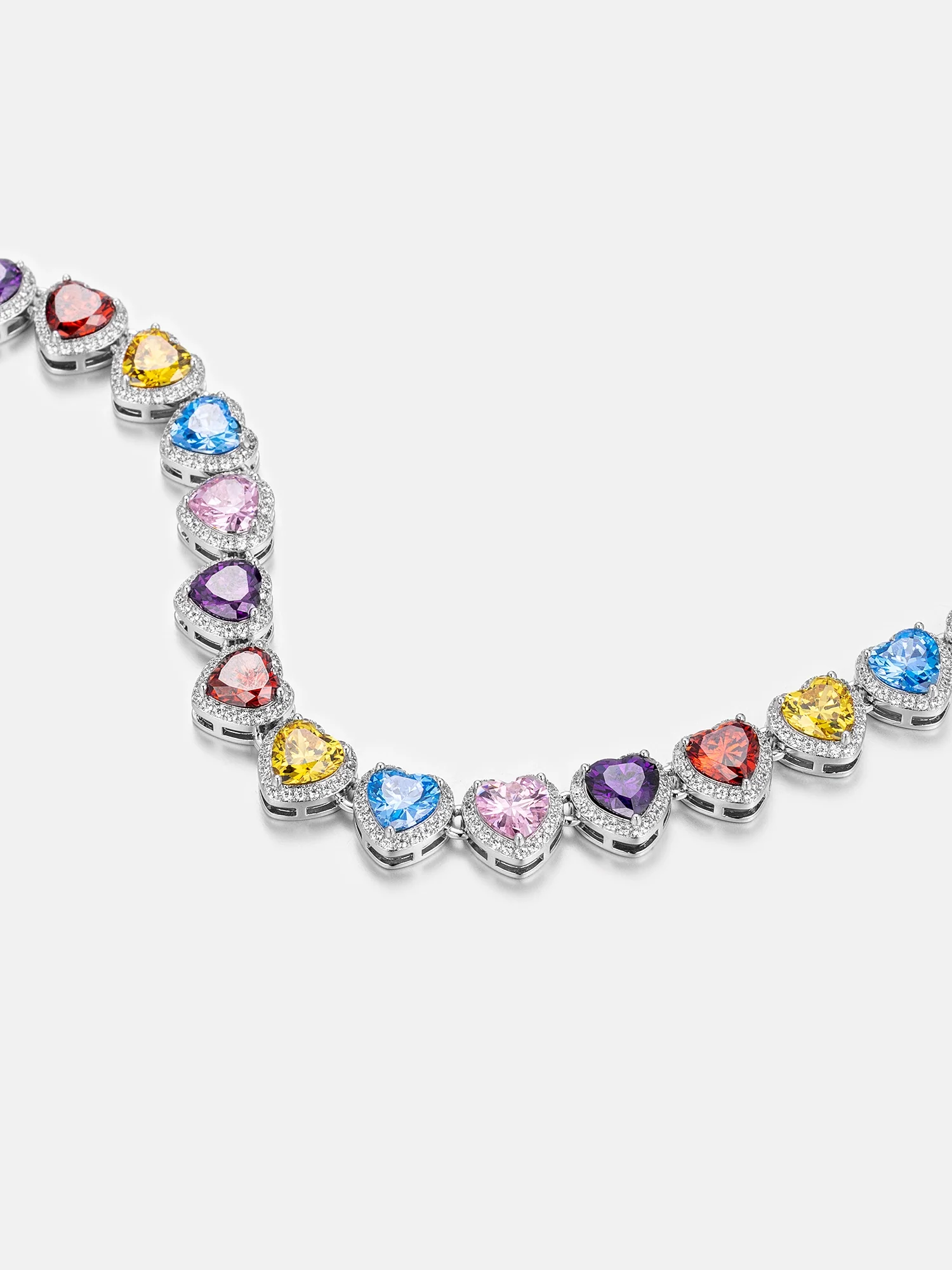 10mm Multi Gemstone & White Moissanite Heart Necklace - Image 3