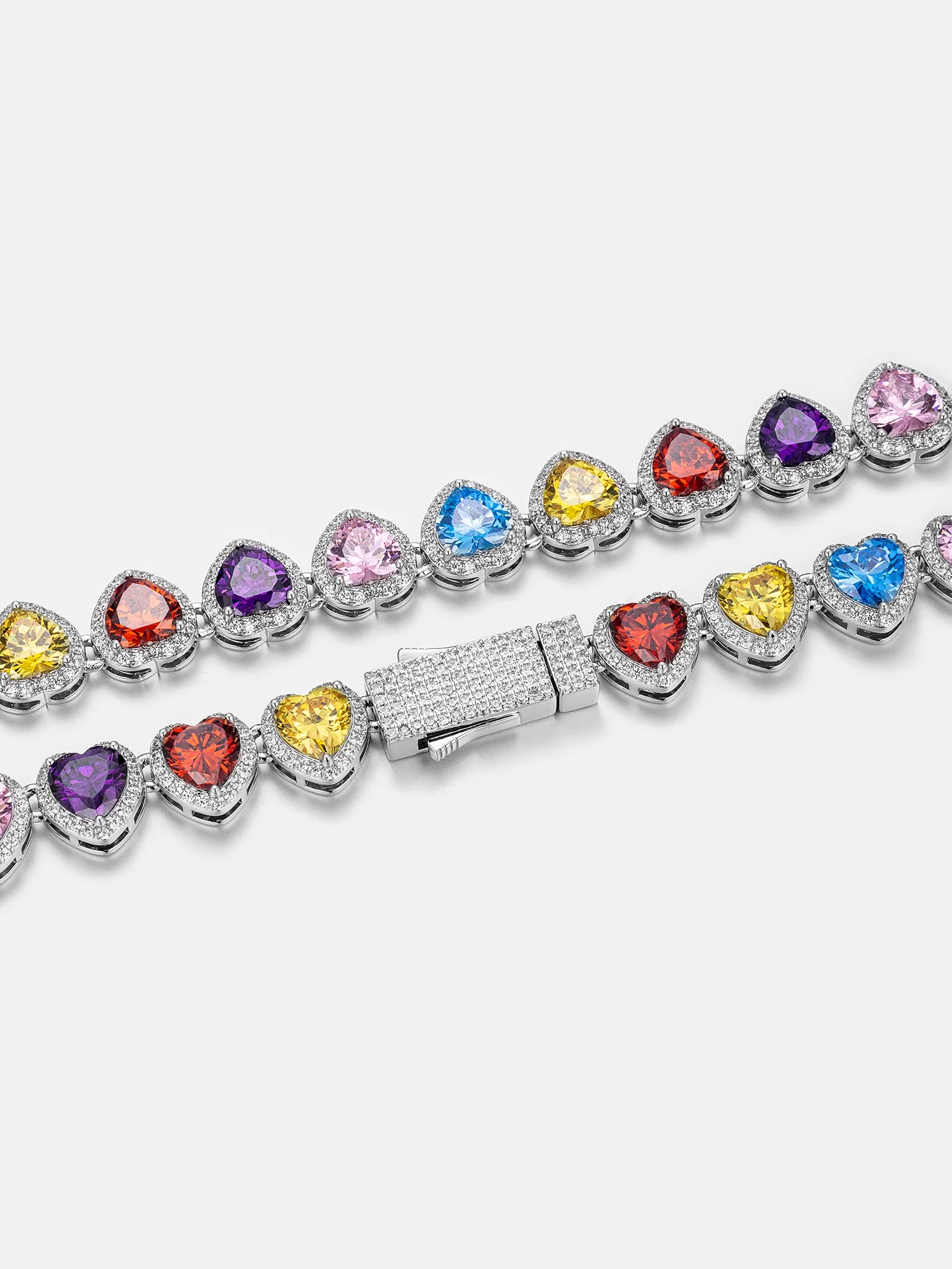 10mm Multi Gemstone & White Moissanite Heart Necklace - Image 4