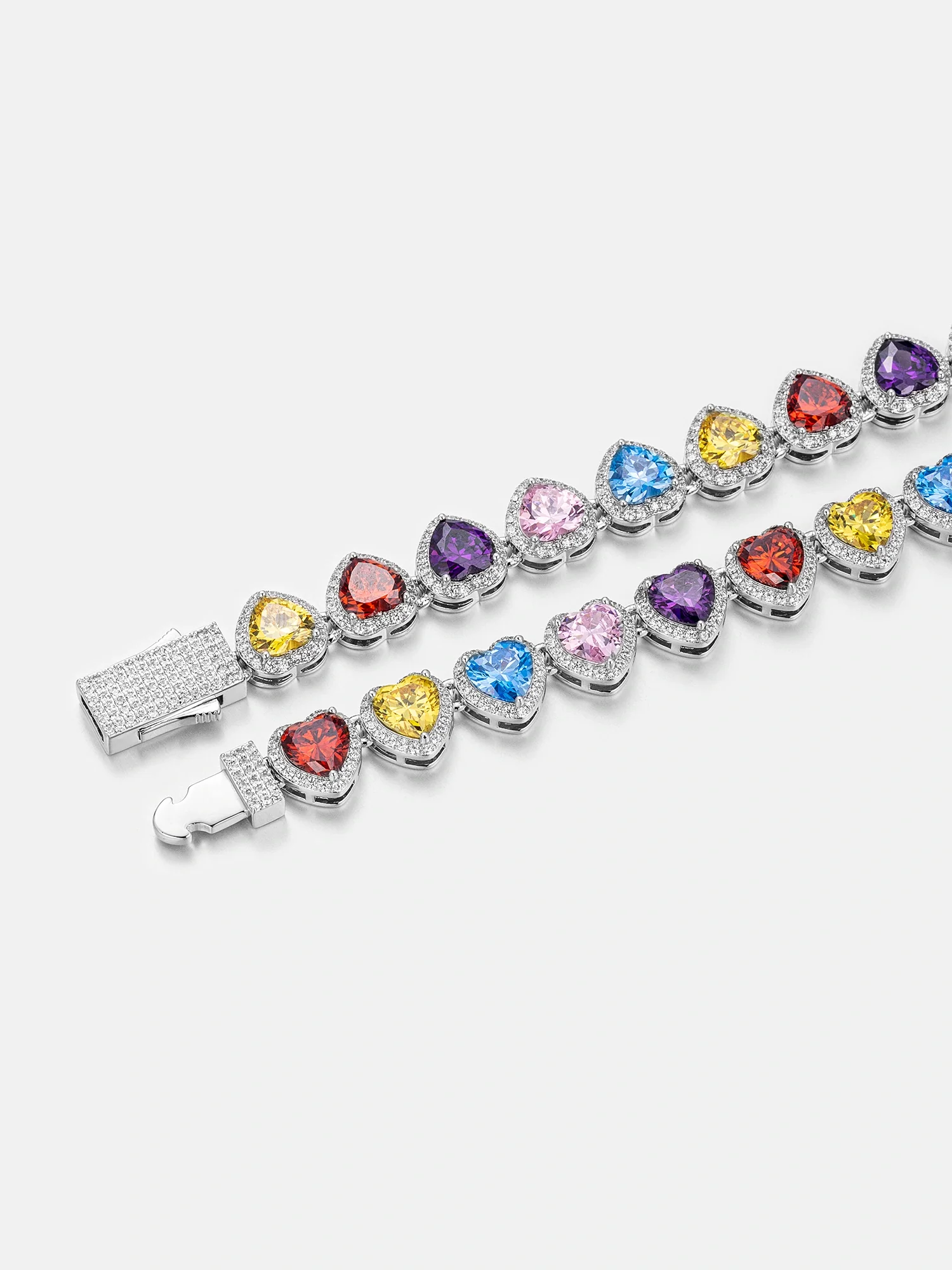 10mm Multi Gemstone & White Moissanite Heart Necklace - Image 5