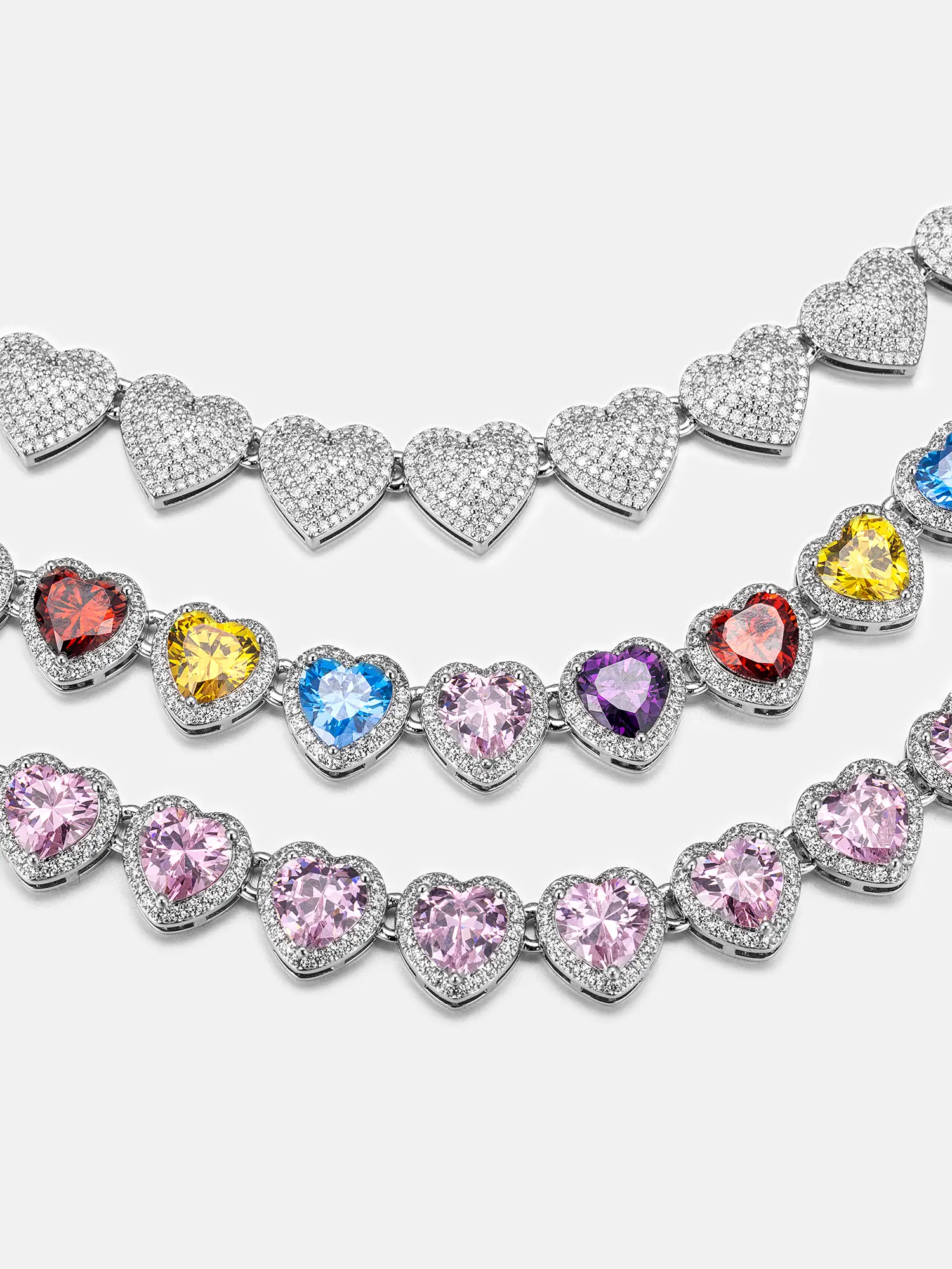 10mm Multi Gemstone & White Moissanite Heart Necklace - Image 6