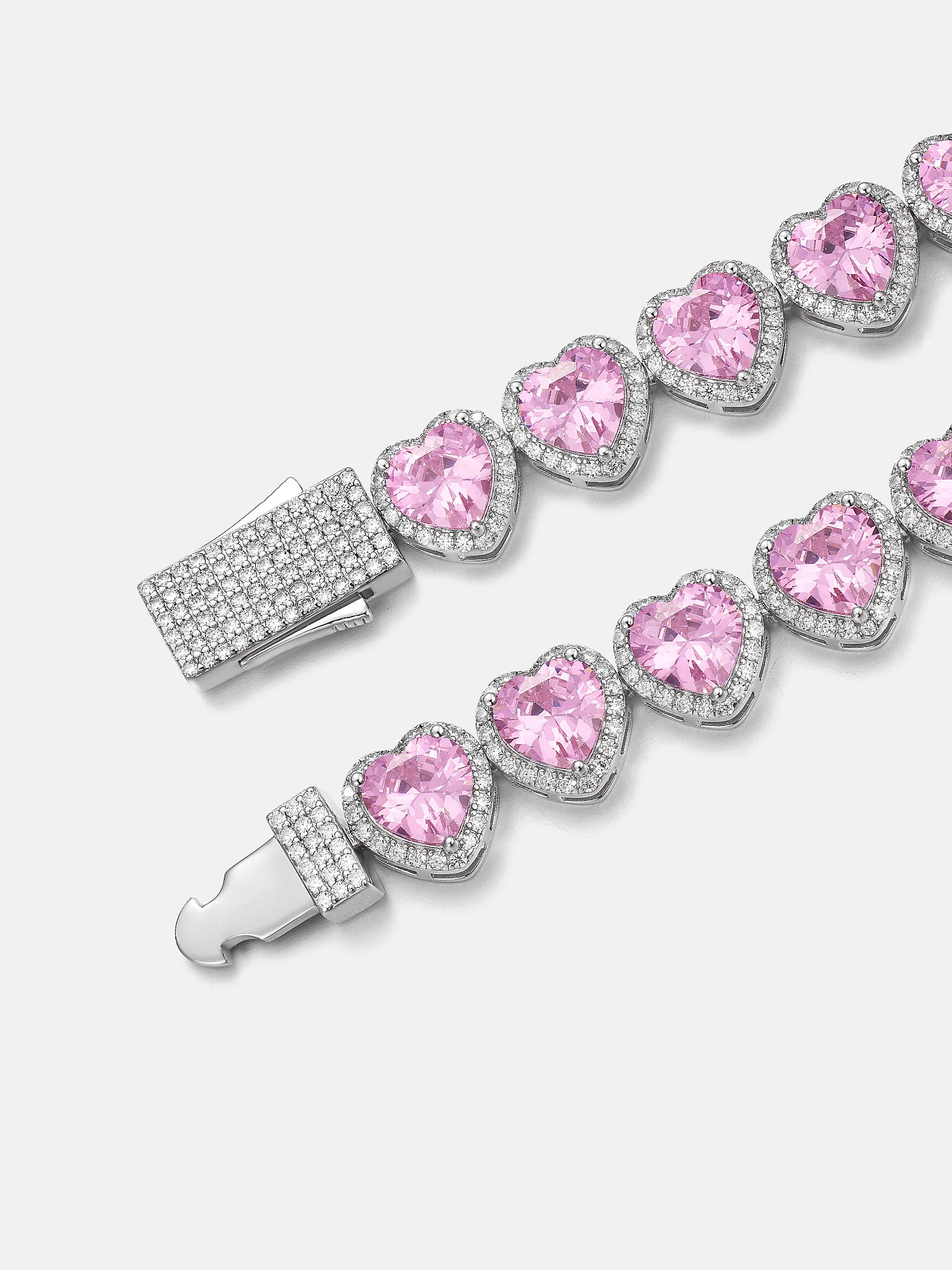 10mm Pink Gemstone & White Moissanite Heart Bracelet - Image 2
