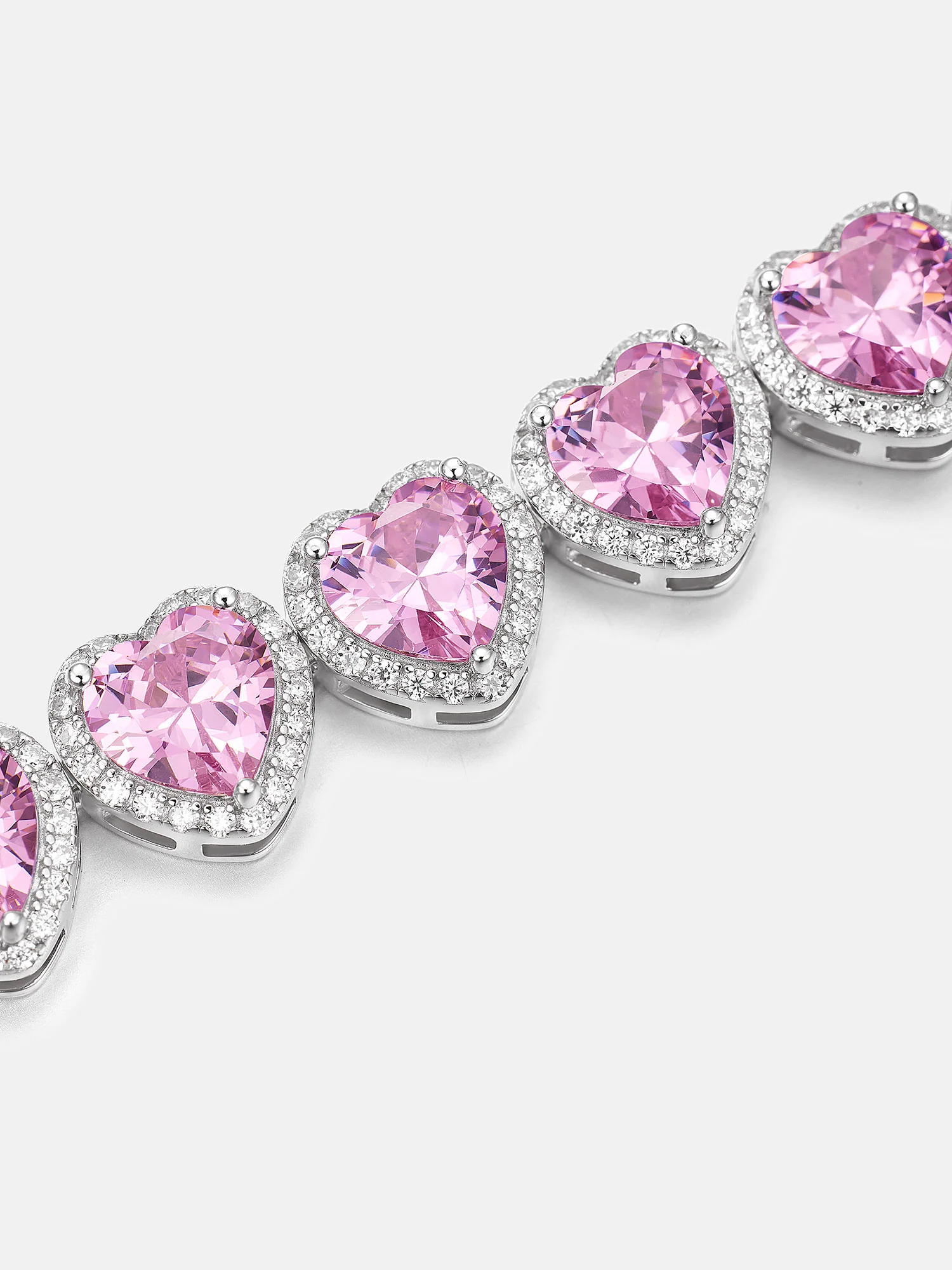 10mm Pink Gemstone & White Moissanite Heart Bracelet - Image 3