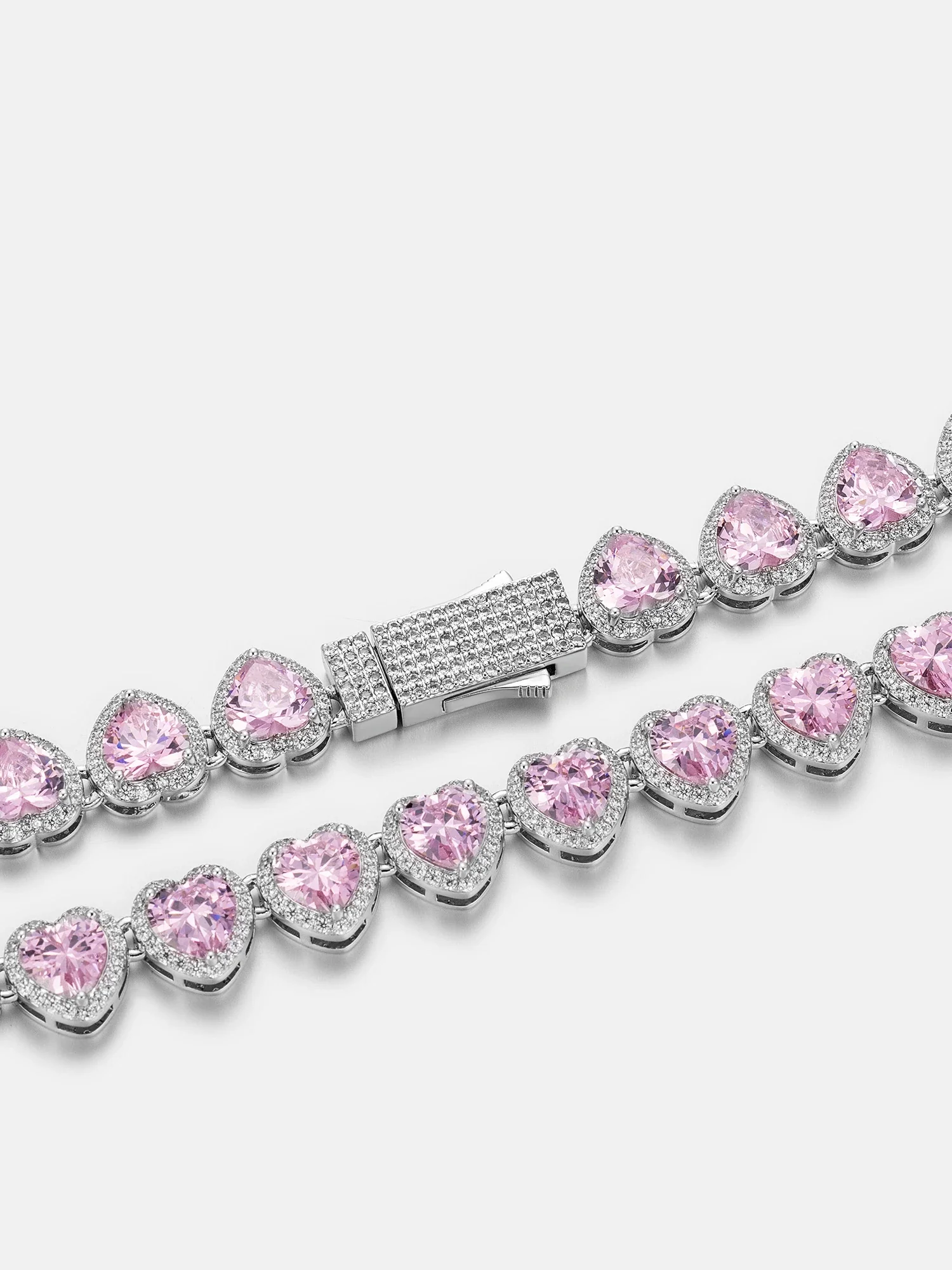 10mm Pink Gemstone & White Moissanite Heart Necklace - Image 3