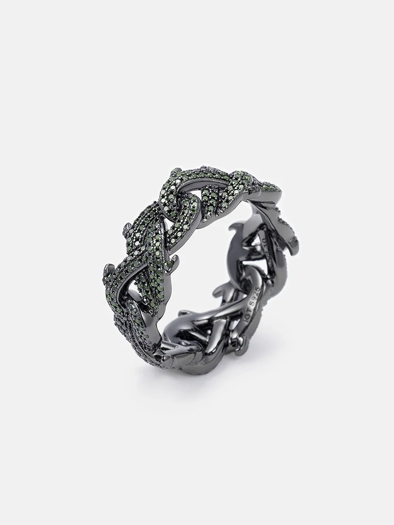 10mm S925 Black Moissanite Crown of Thorns Ring In Black Gold - Image 4