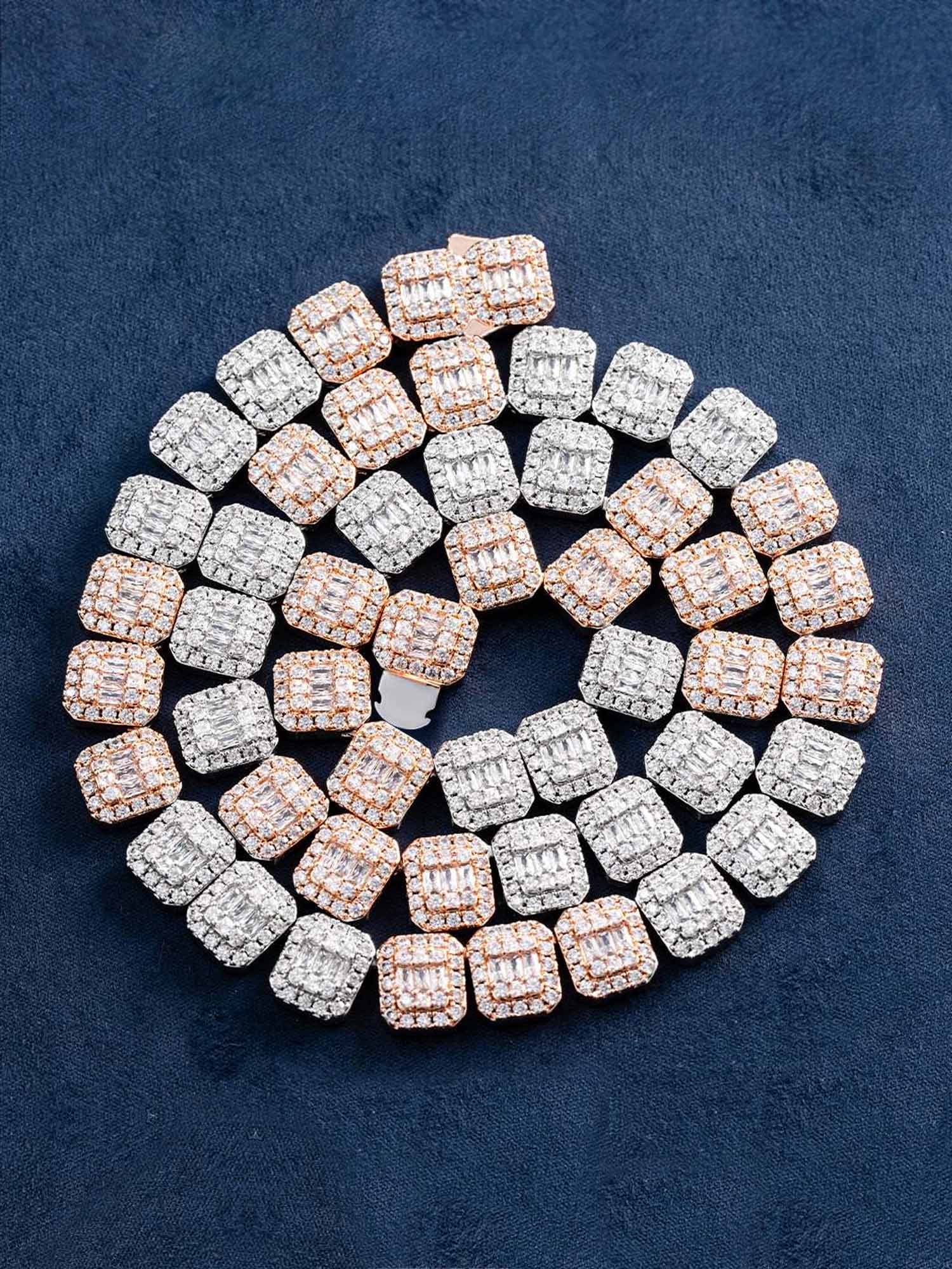 Made To Order 10mm Two Tone Moissanite Halo Baguette Link Chain