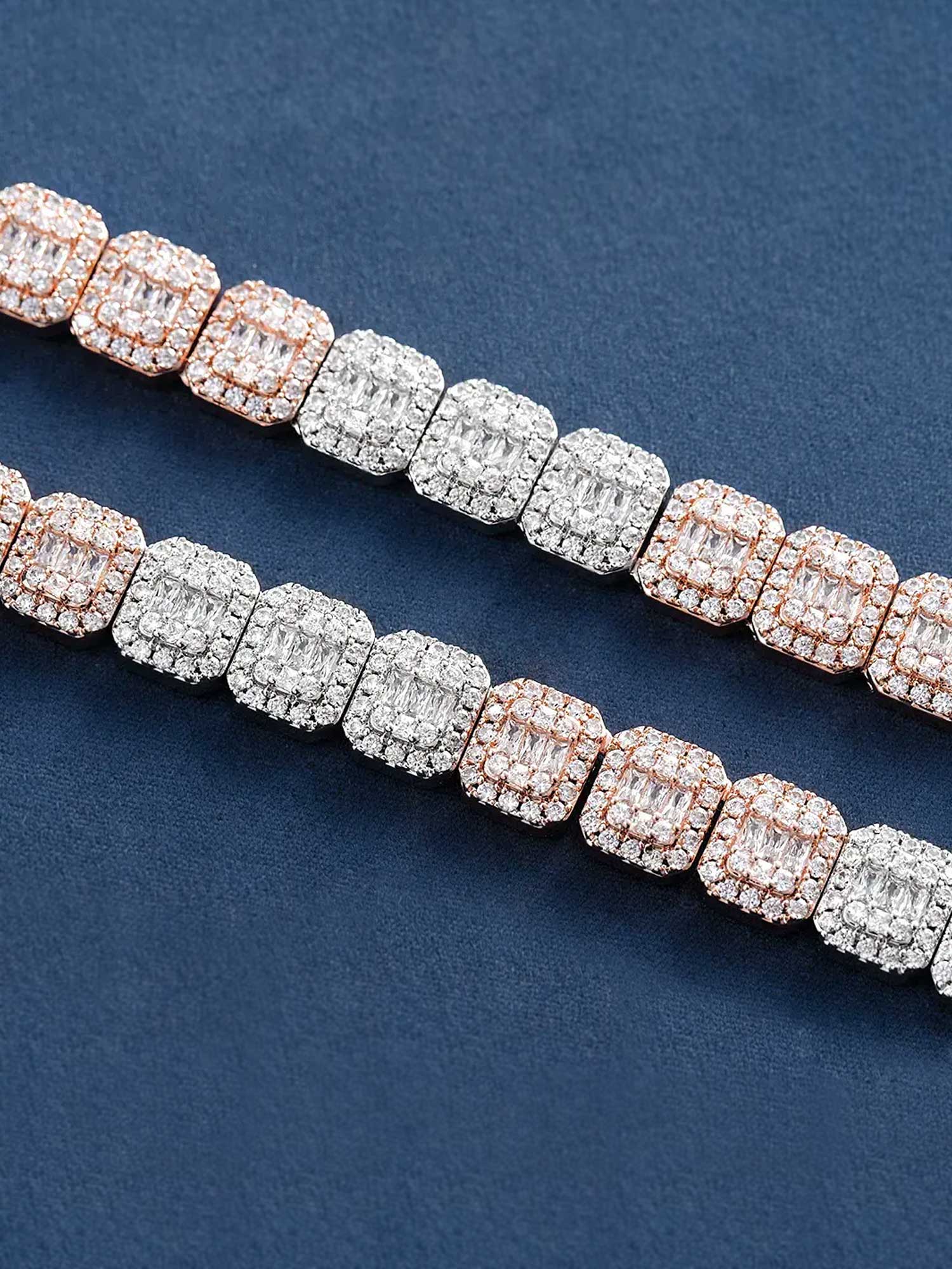 Made To Order 10mm Two Tone Moissanite Halo Baguette Link Chain - Image 3