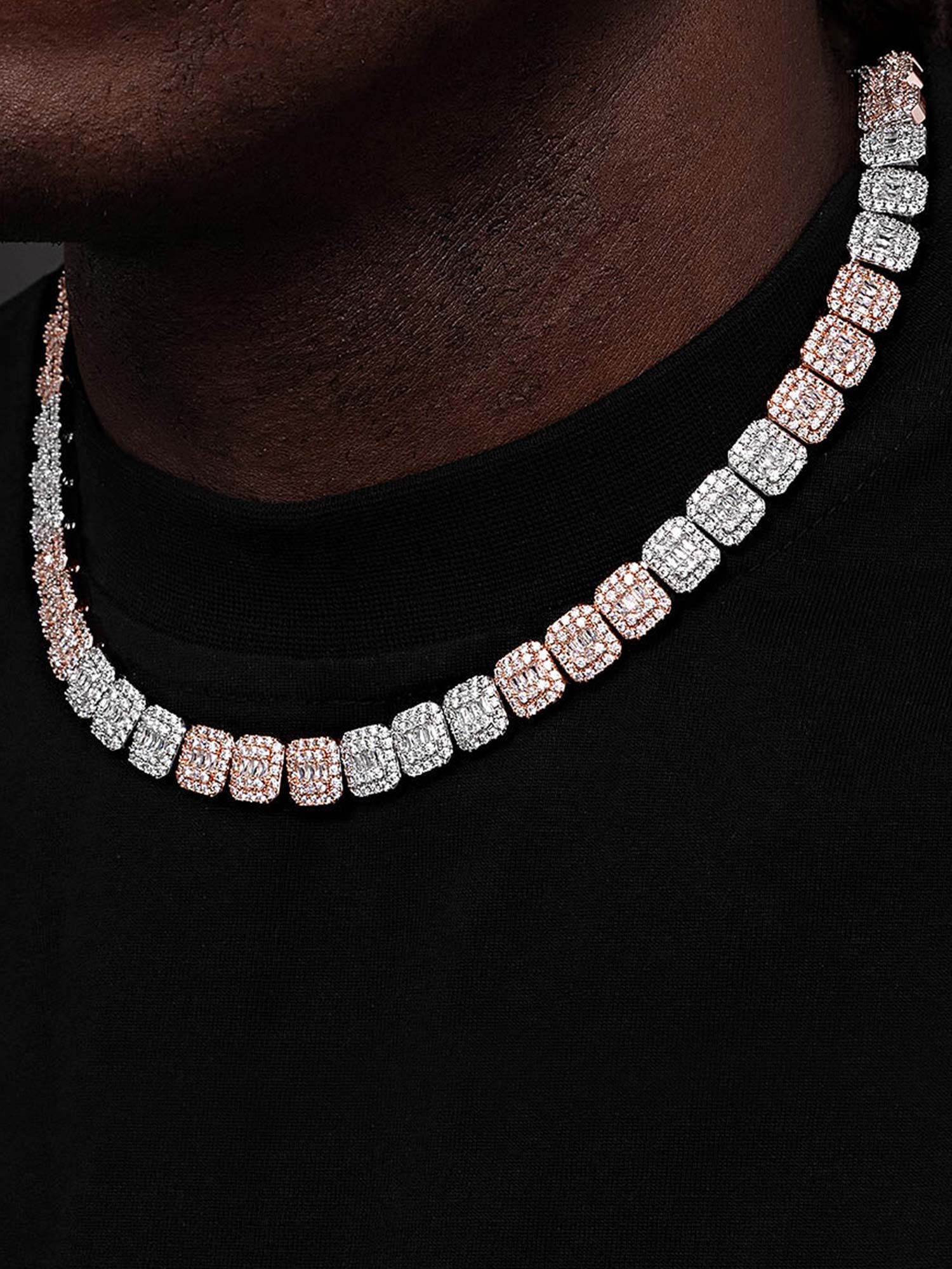 Made To Order 10mm Two Tone Moissanite Halo Baguette Link Chain - Image 4