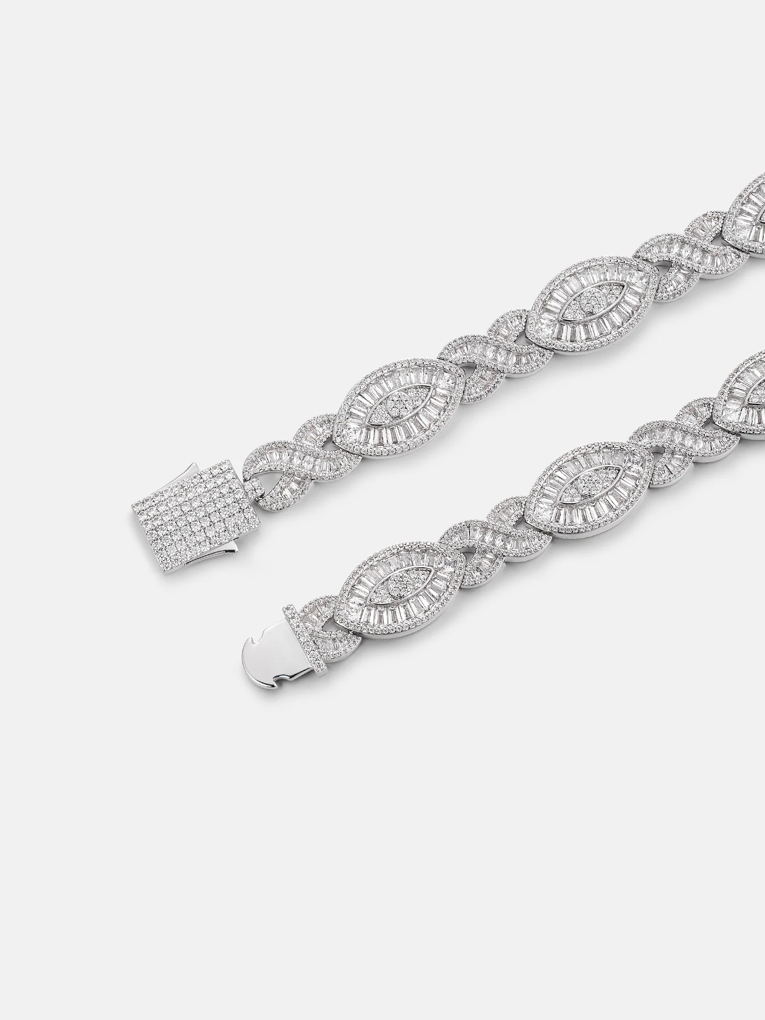 12MM Baguette Moissanite Evil Eye Infinity Link Bracelet - Image 2