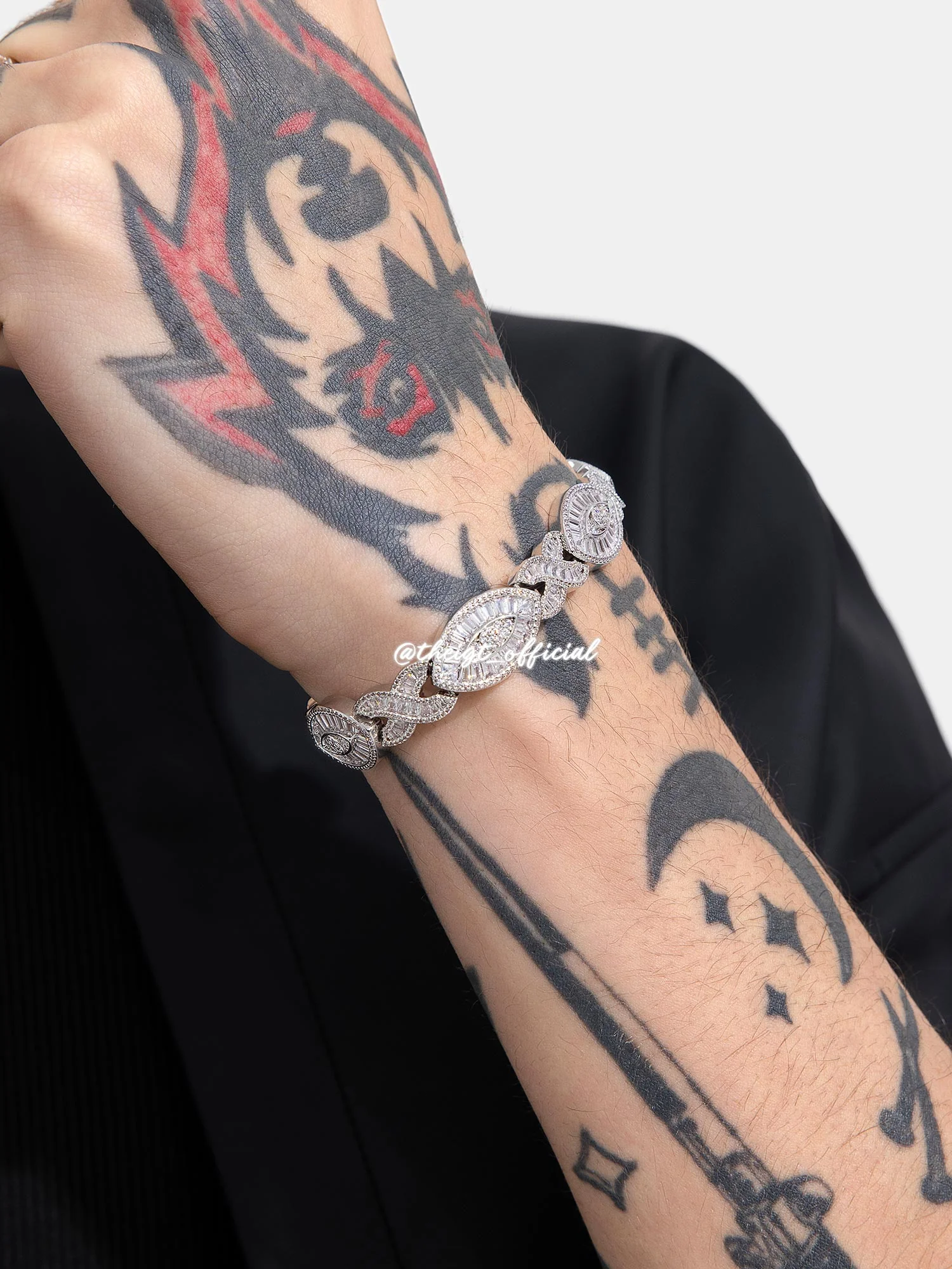 12MM Baguette Moissanite Evil Eye Infinity Link Bracelet - Image 4