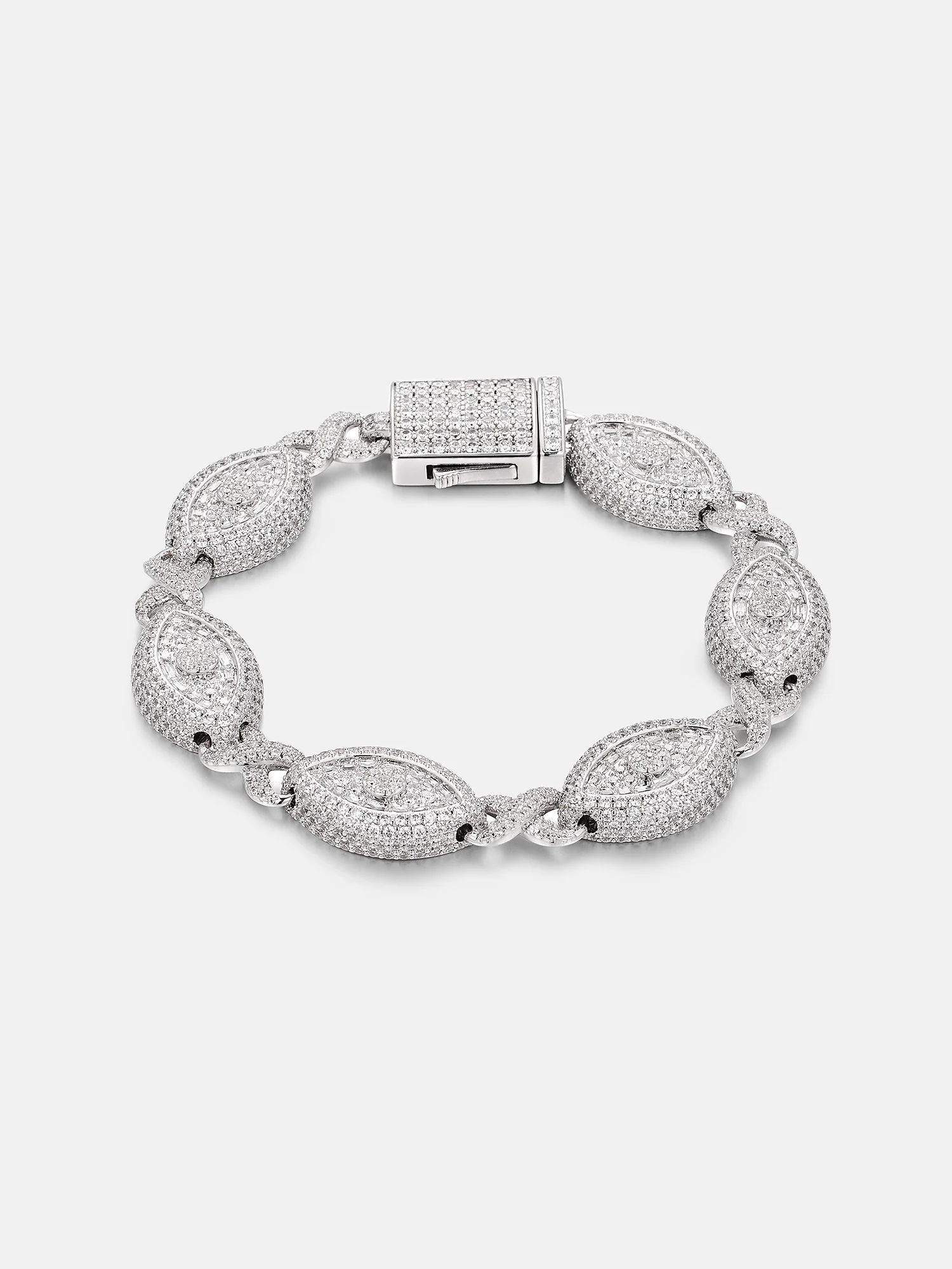 12MM Iced Out Moissanite Evil Eye Infinity Link Bracelet - Image 3
