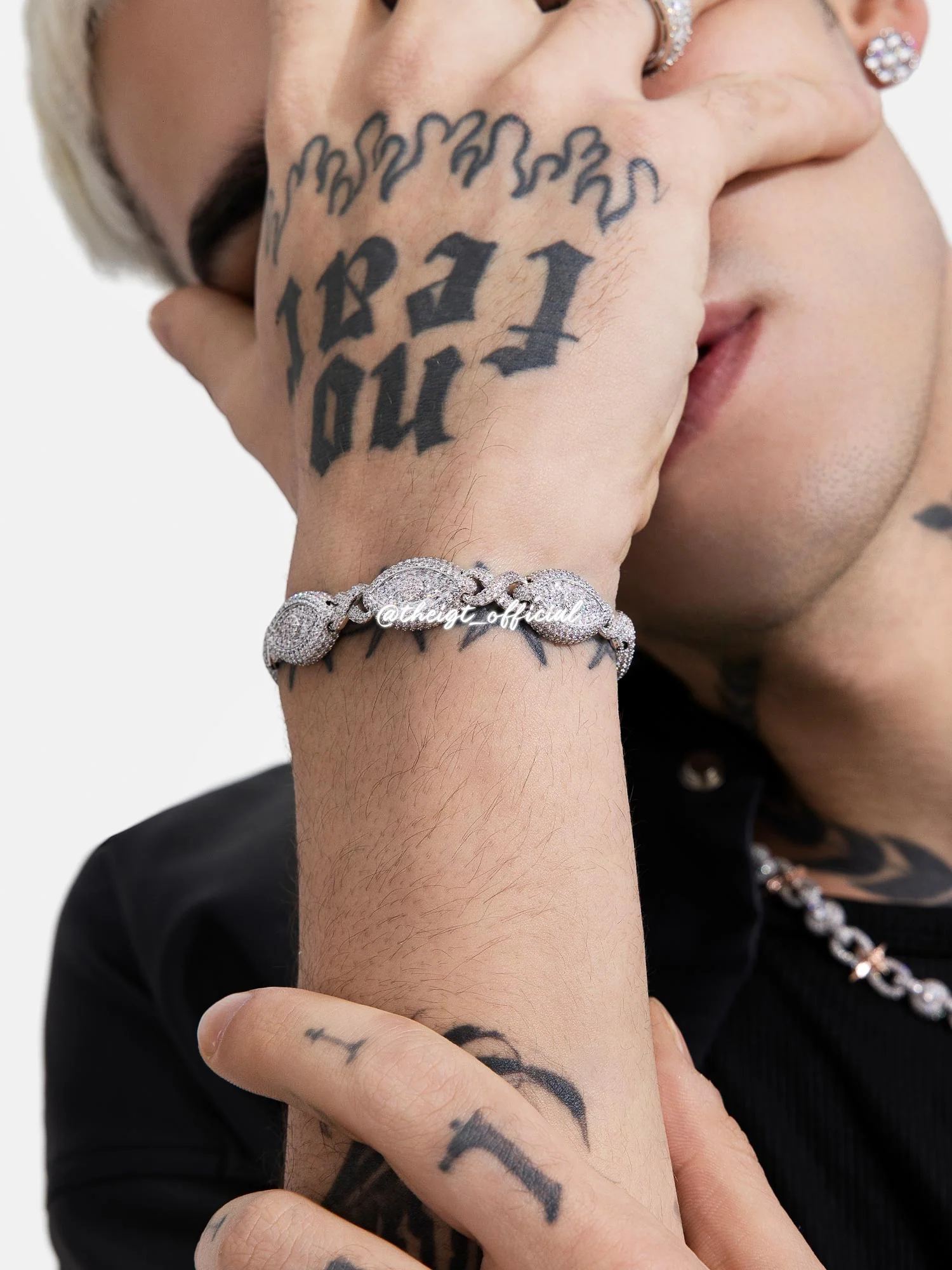 12MM Iced Out Moissanite Evil Eye Infinity Link Bracelet - Image 5