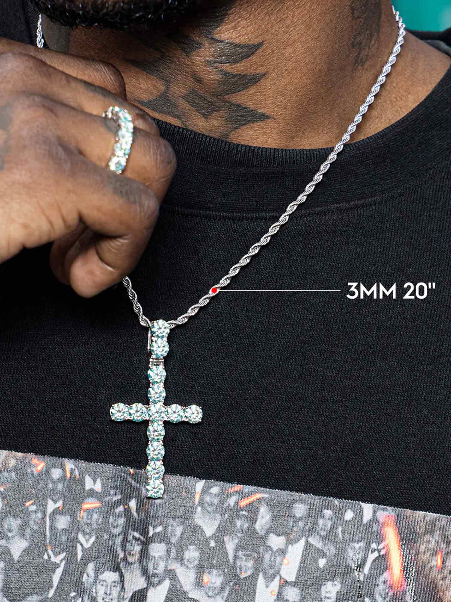 13CT Blue Moissanite Cross Pendant - Image 6