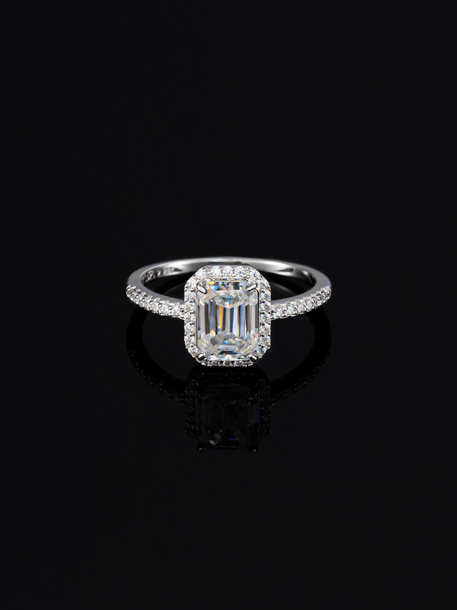 14K Solid Gold 2.2CTW Moissanite Emerald Cut Halo Engagement Ring - Image 4