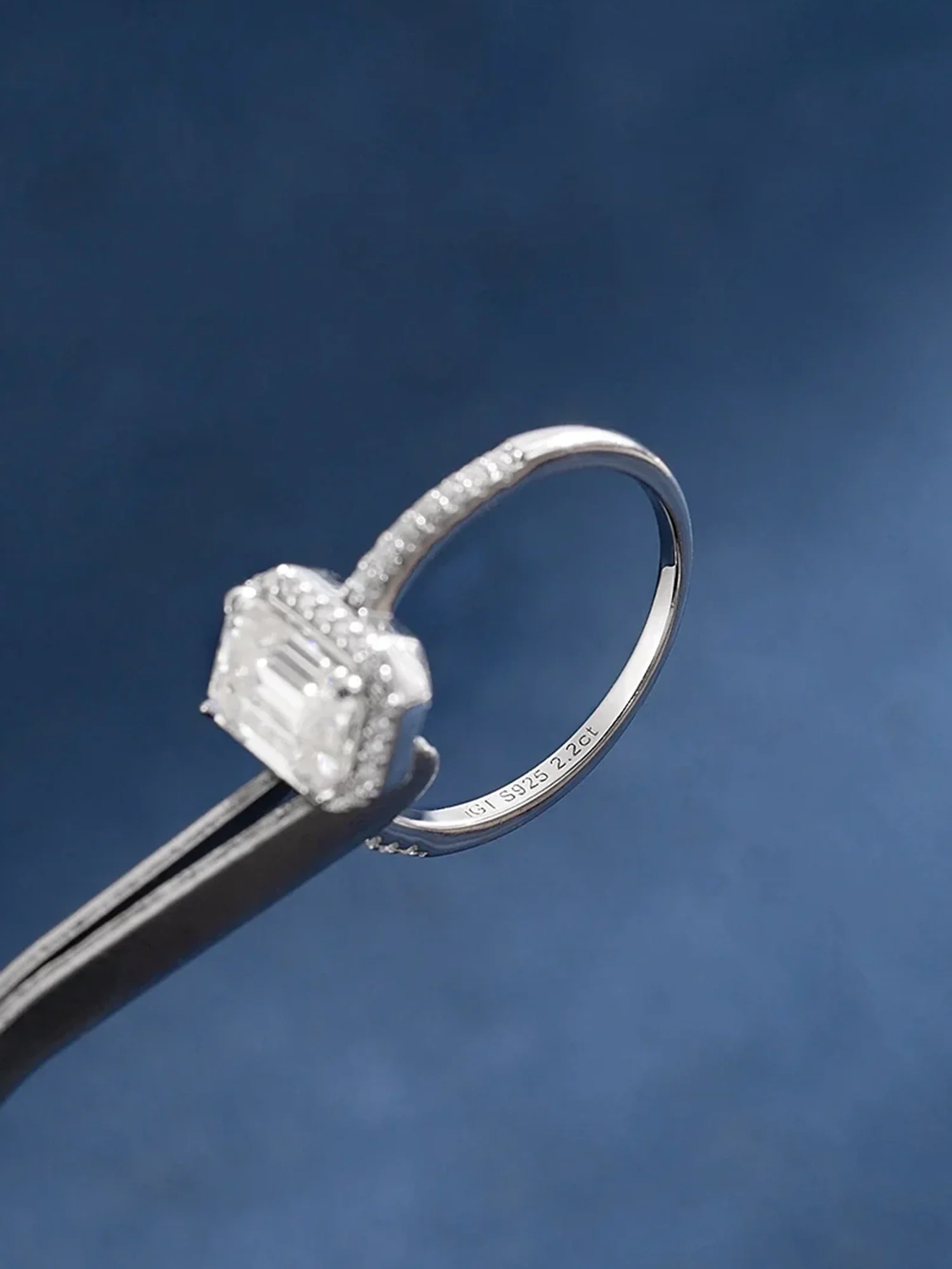 14K Solid Gold 2.2CTW Moissanite Emerald Cut Halo Engagement Ring - Image 5