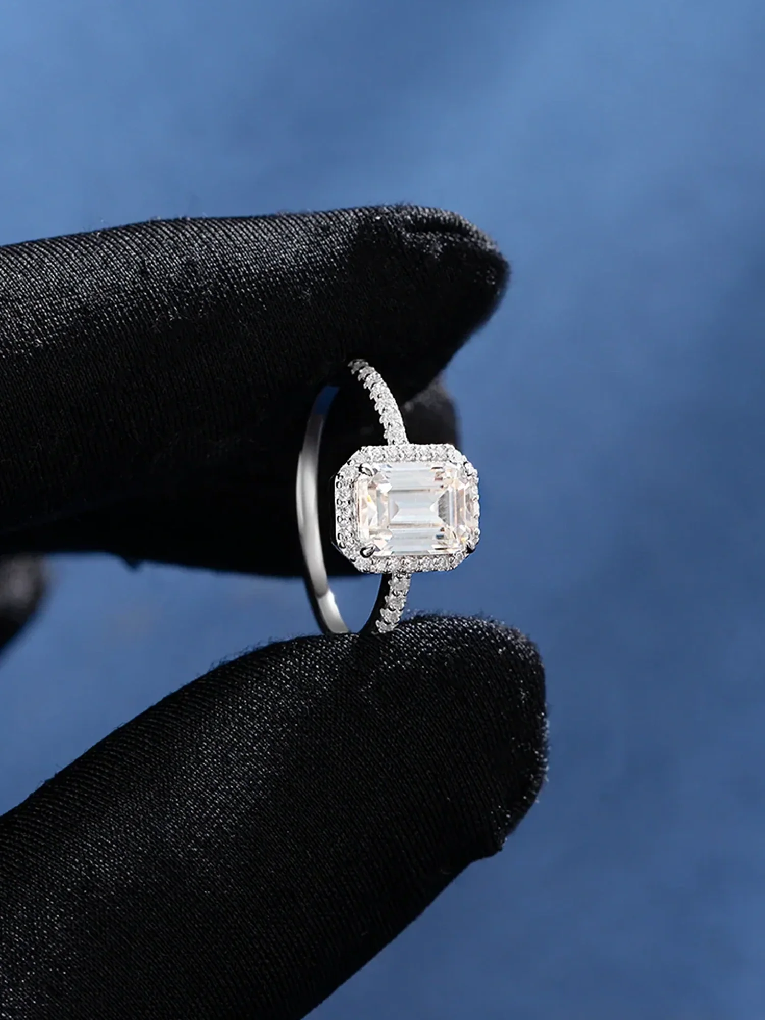 14K Solid Gold 2.2CTW Moissanite Emerald Cut Halo Engagement Ring - Image 6