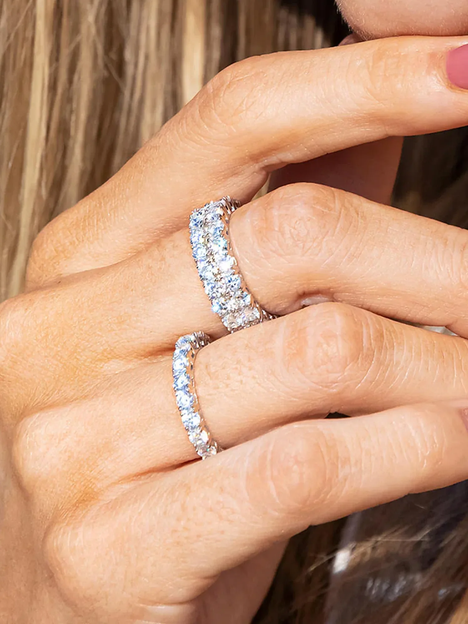 14K Solid Gold 3mm Moissanite Eternity Ring - Image 4