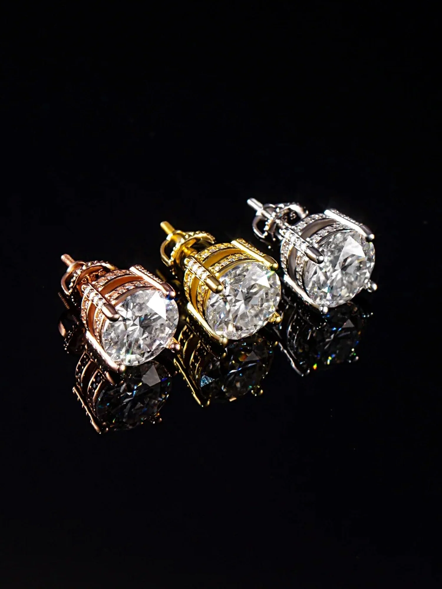 14K Solid Gold Halo Moissanite Stud Earrings-3CT Each