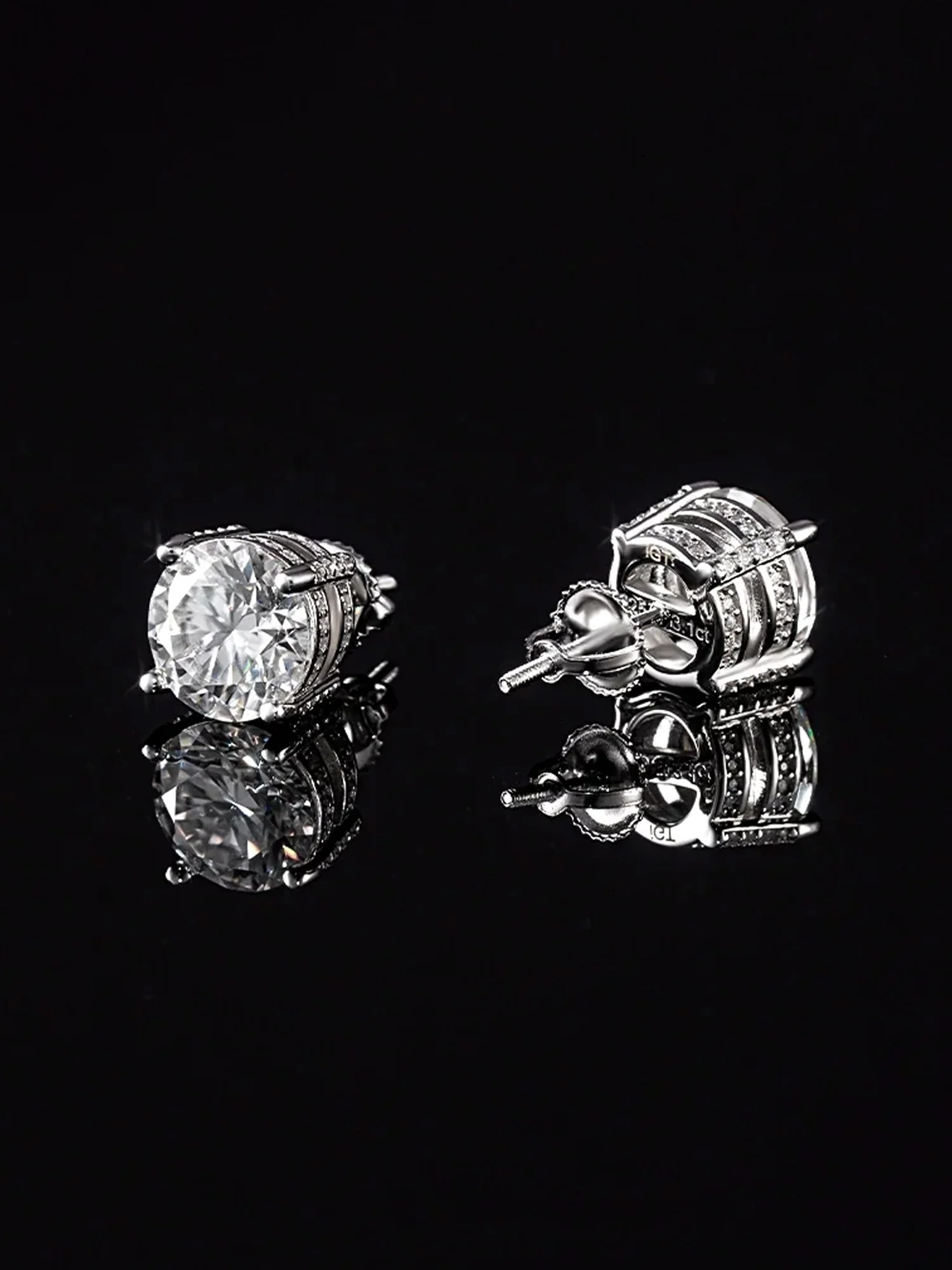 14K Solid Gold Halo Moissanite Stud Earrings-3CT Each - Image 2