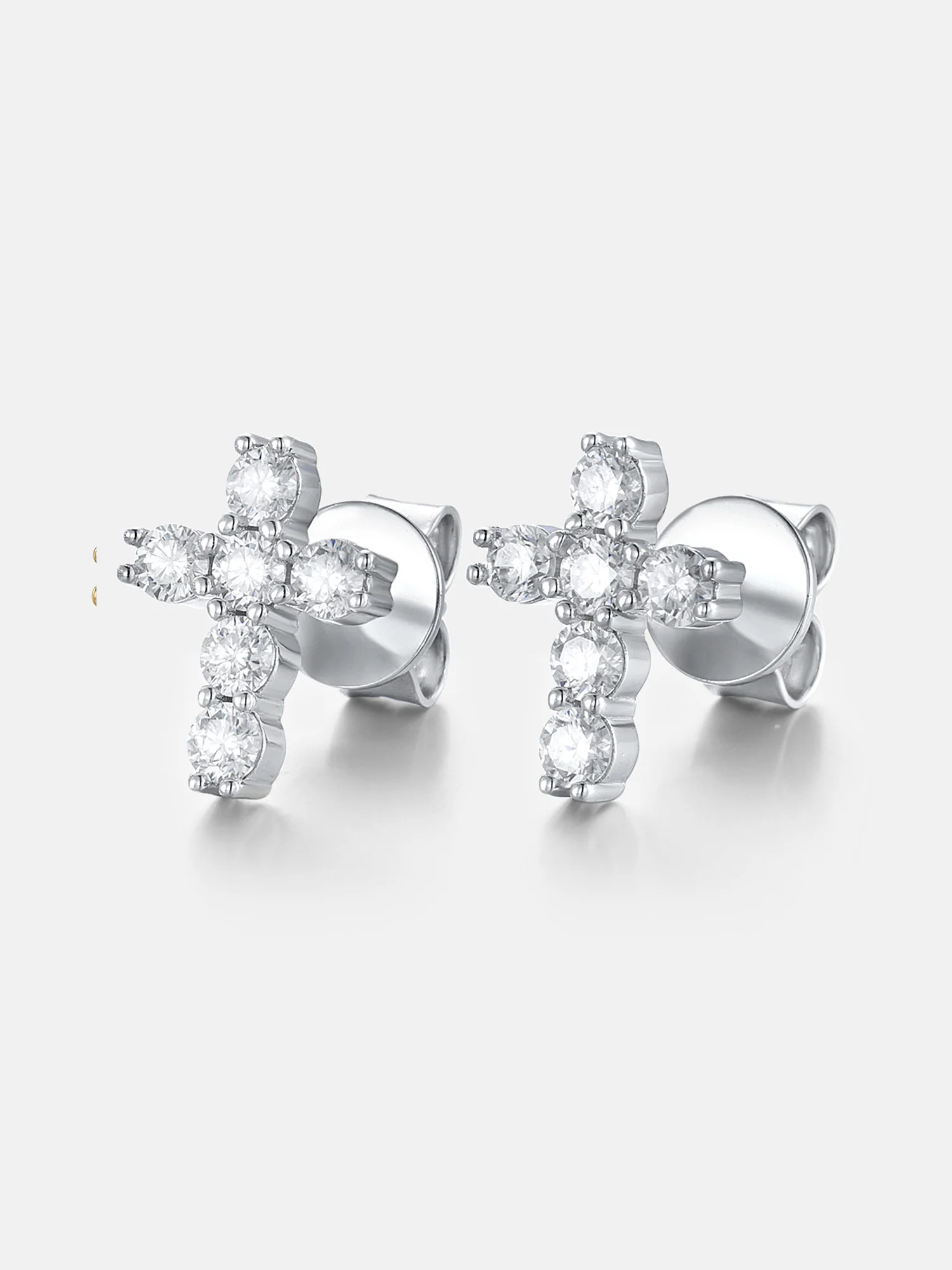 14K Solid Gold Micro Cross Moissanite Stud Earring - Image 4