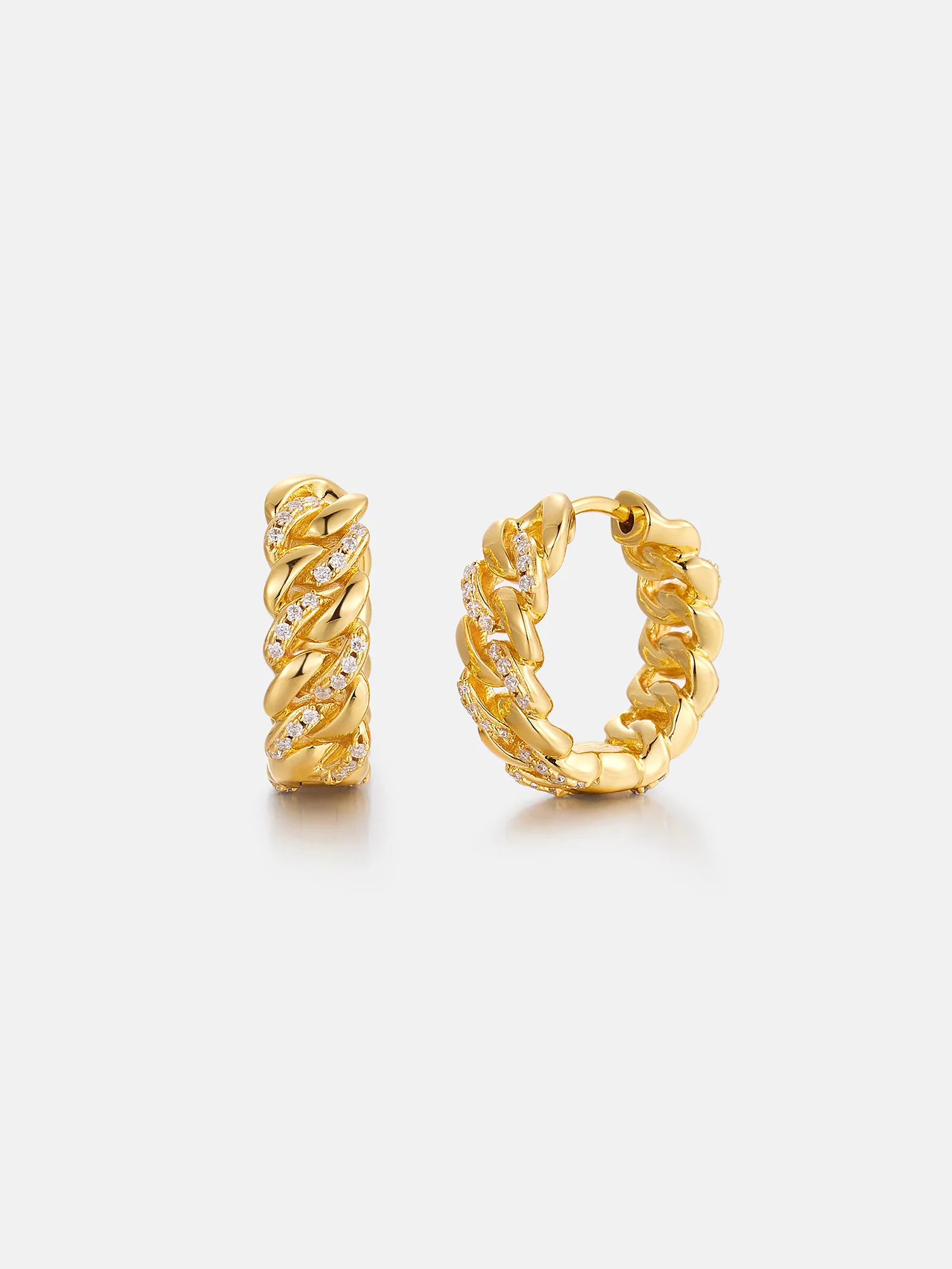 14K Solid Gold Moissanite Link Chain Hoop Earrings - Image 2