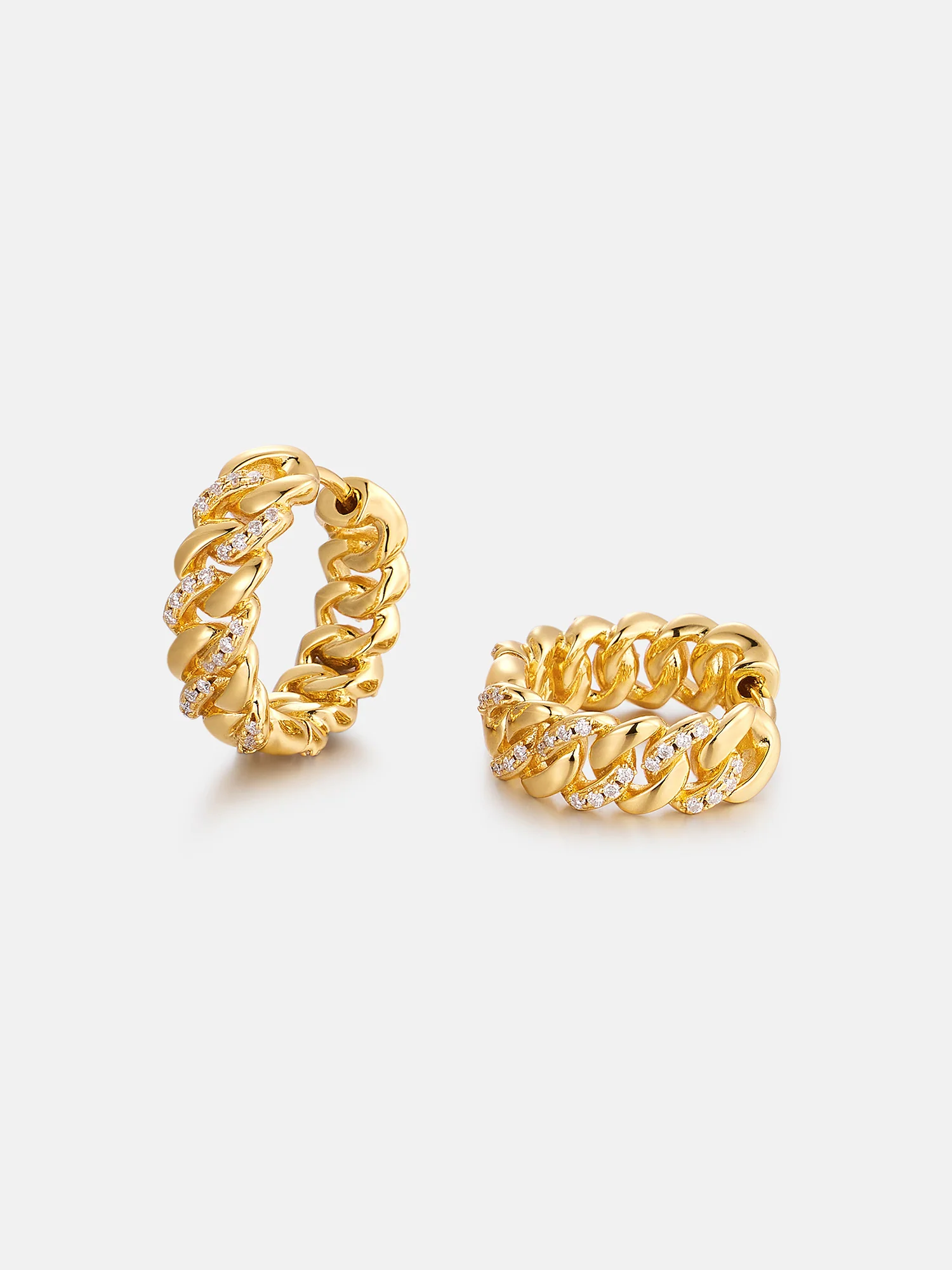 14K Solid Gold Moissanite Link Chain Hoop Earrings - Image 3