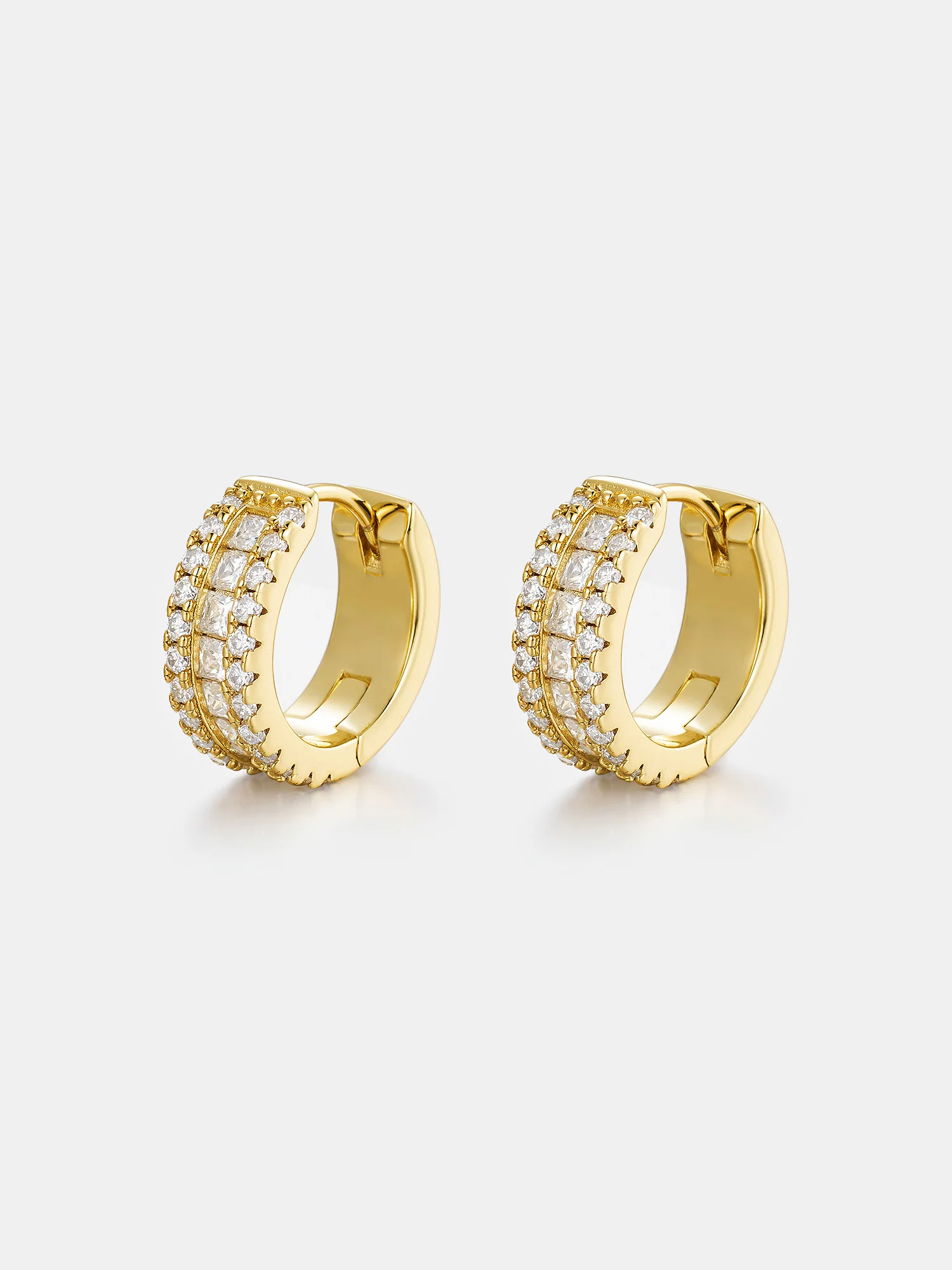 14K Solid Gold Moissanite Princess Cut Hoop Earrings - Image 3
