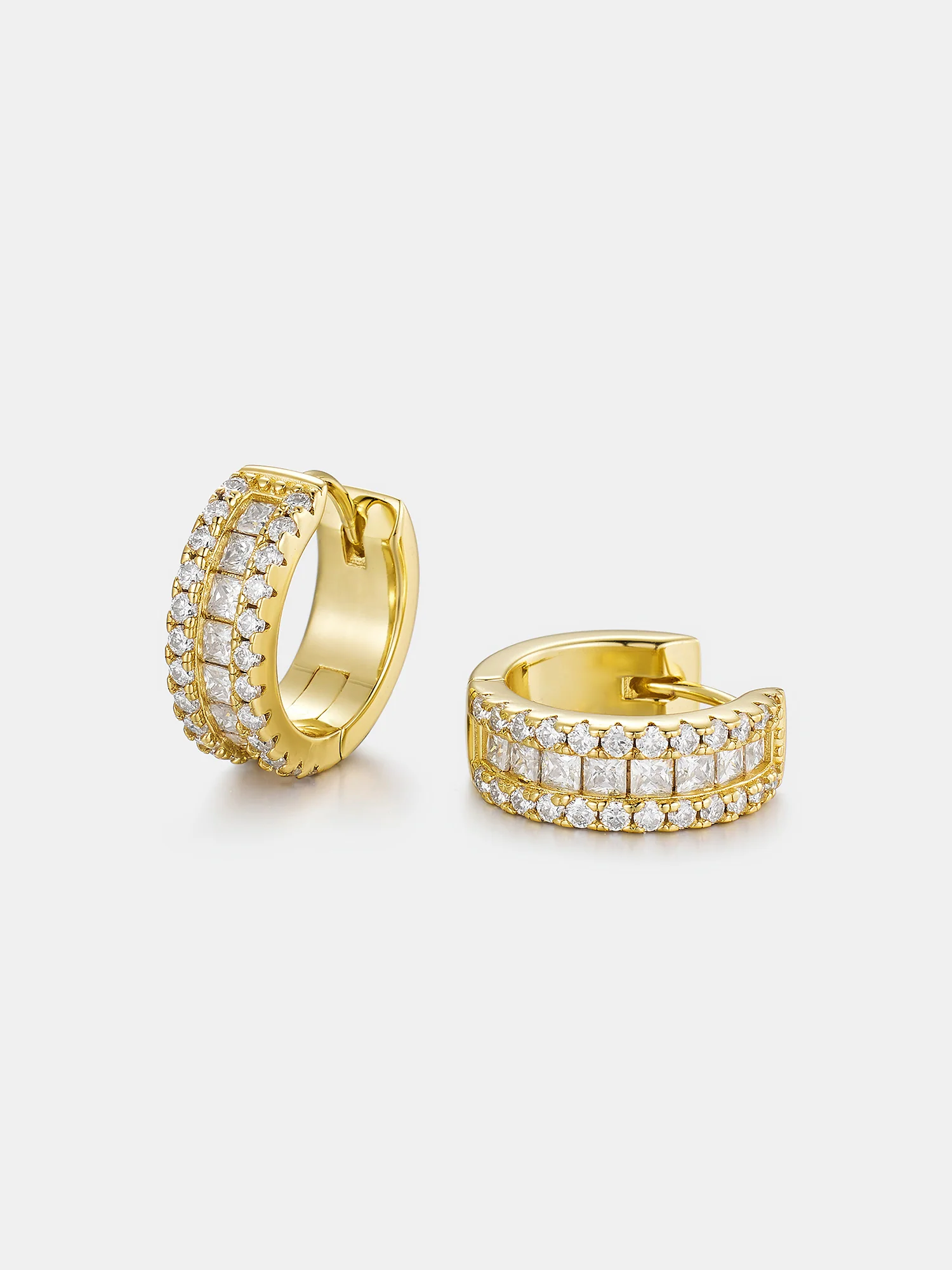 14K Solid Gold Moissanite Princess Cut Hoop Earrings - Image 5