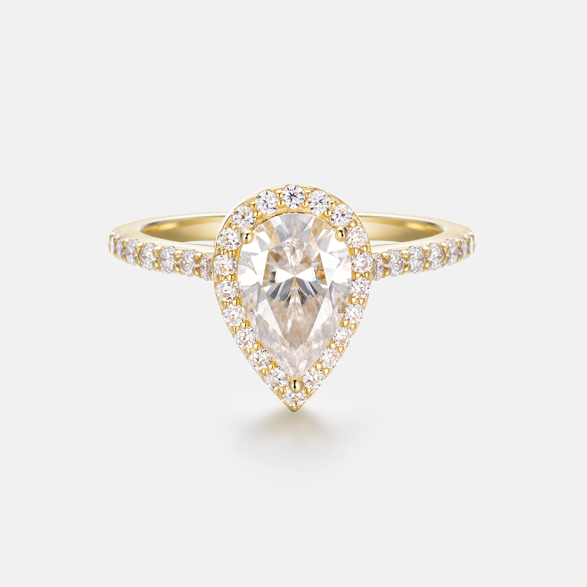 14K Solid Yellow Gold & Moissanite 1.5CT Pear Cut Engagement Ring