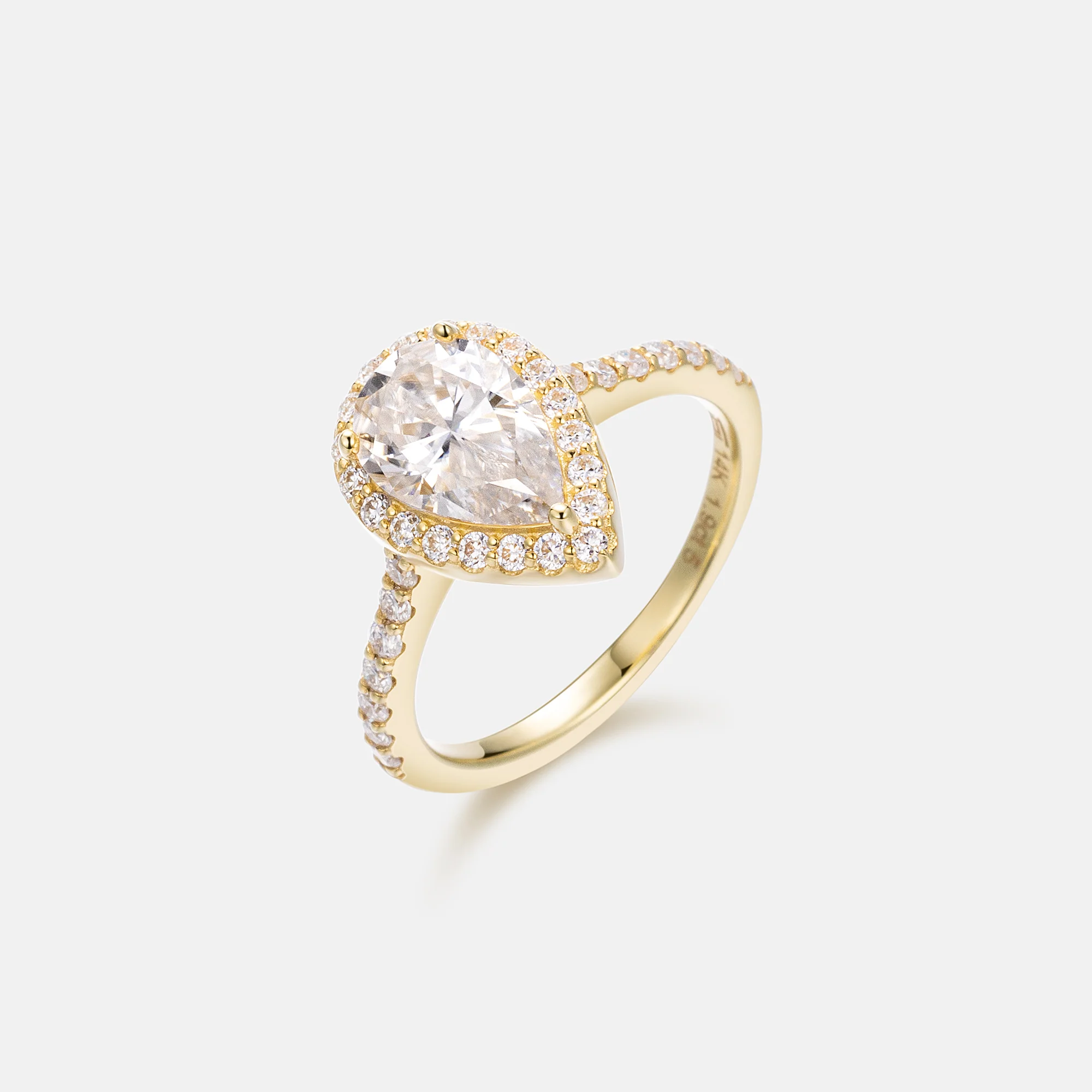 14K Solid Yellow Gold & Moissanite 1.5CT Pear Cut Engagement Ring - Image 2