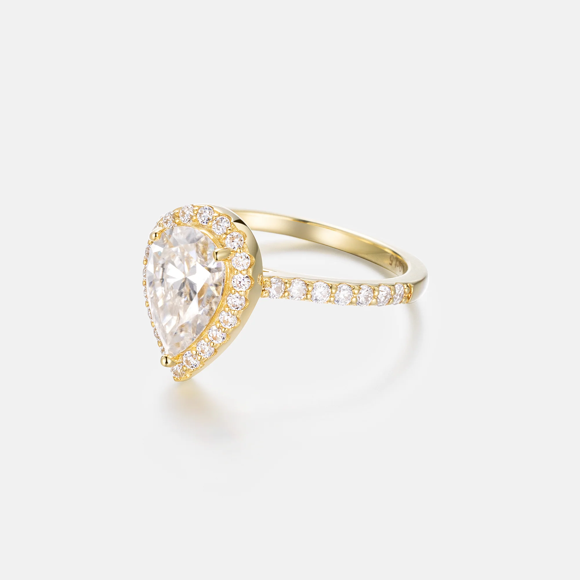 14K Solid Yellow Gold & Moissanite 1.5CT Pear Cut Engagement Ring - Image 3
