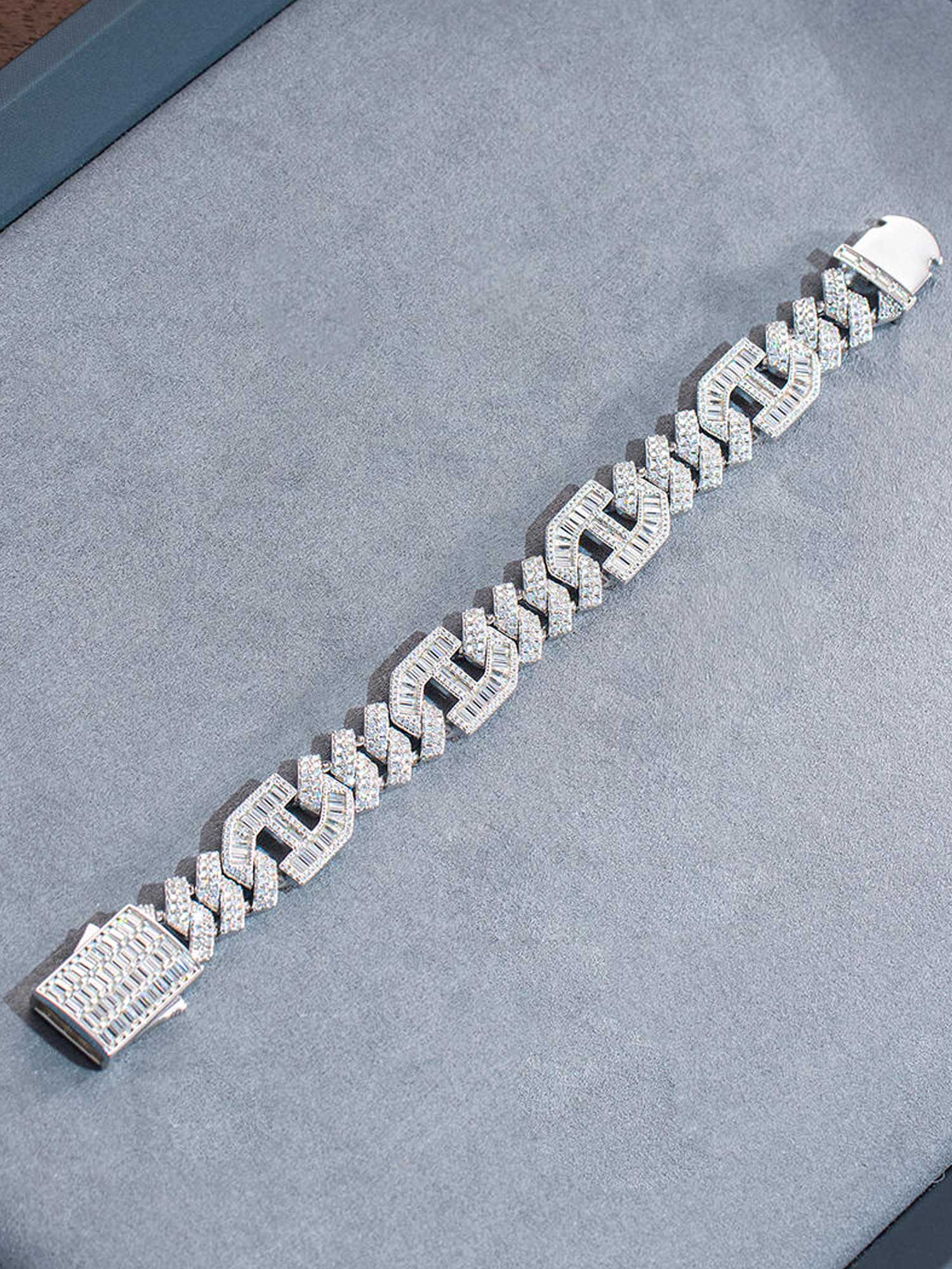Made to Order 15mm S925 Moissanite Prong Baguette Cuban Chain or Bracelet - Image 5