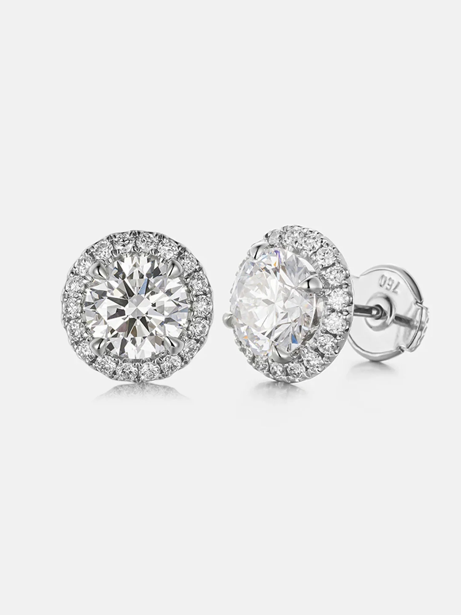 18K Solid Gold Lab Diamond Round Halo Stud Earring - Image 2