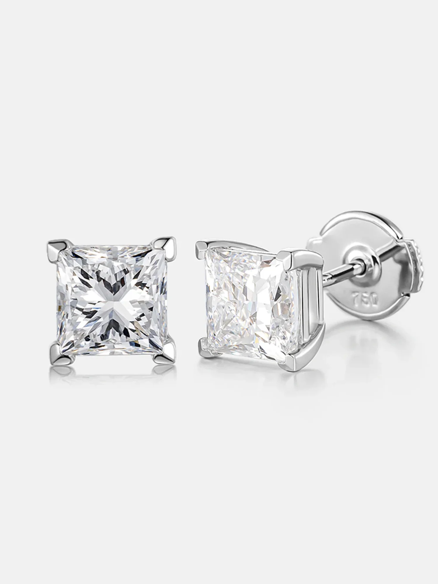 18K Solid Gold Princess Cut Lab Diamond Earring - Image 2