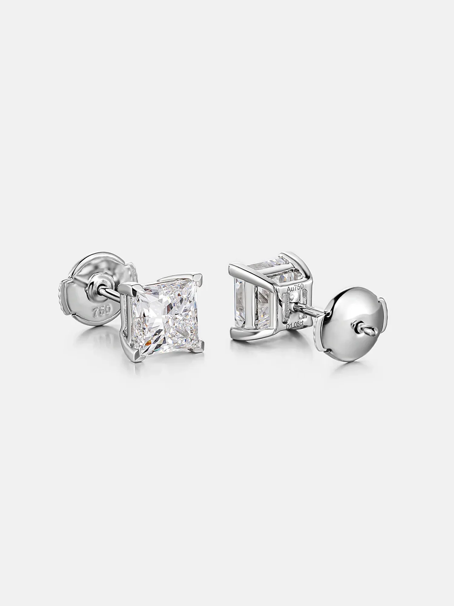 18K Solid Gold Princess Cut Lab Diamond Earring - Image 3