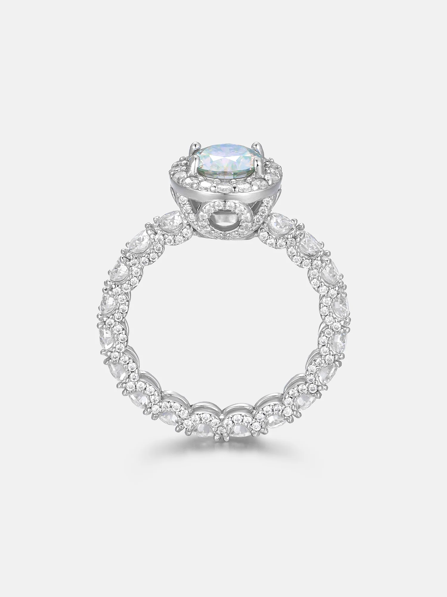 6.5mm Rainbow Moissanite Micro Pave Halo Eternity Ring - Image 3