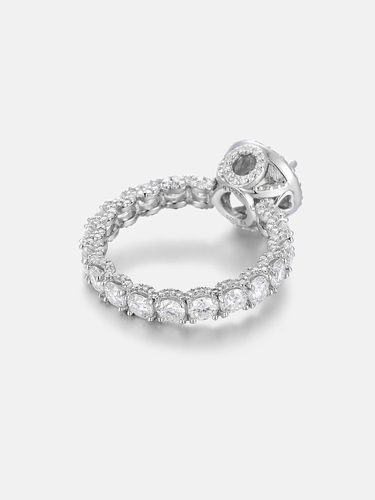 6.5mm Rainbow Moissanite Micro Pave Halo Eternity Ring - Image 5