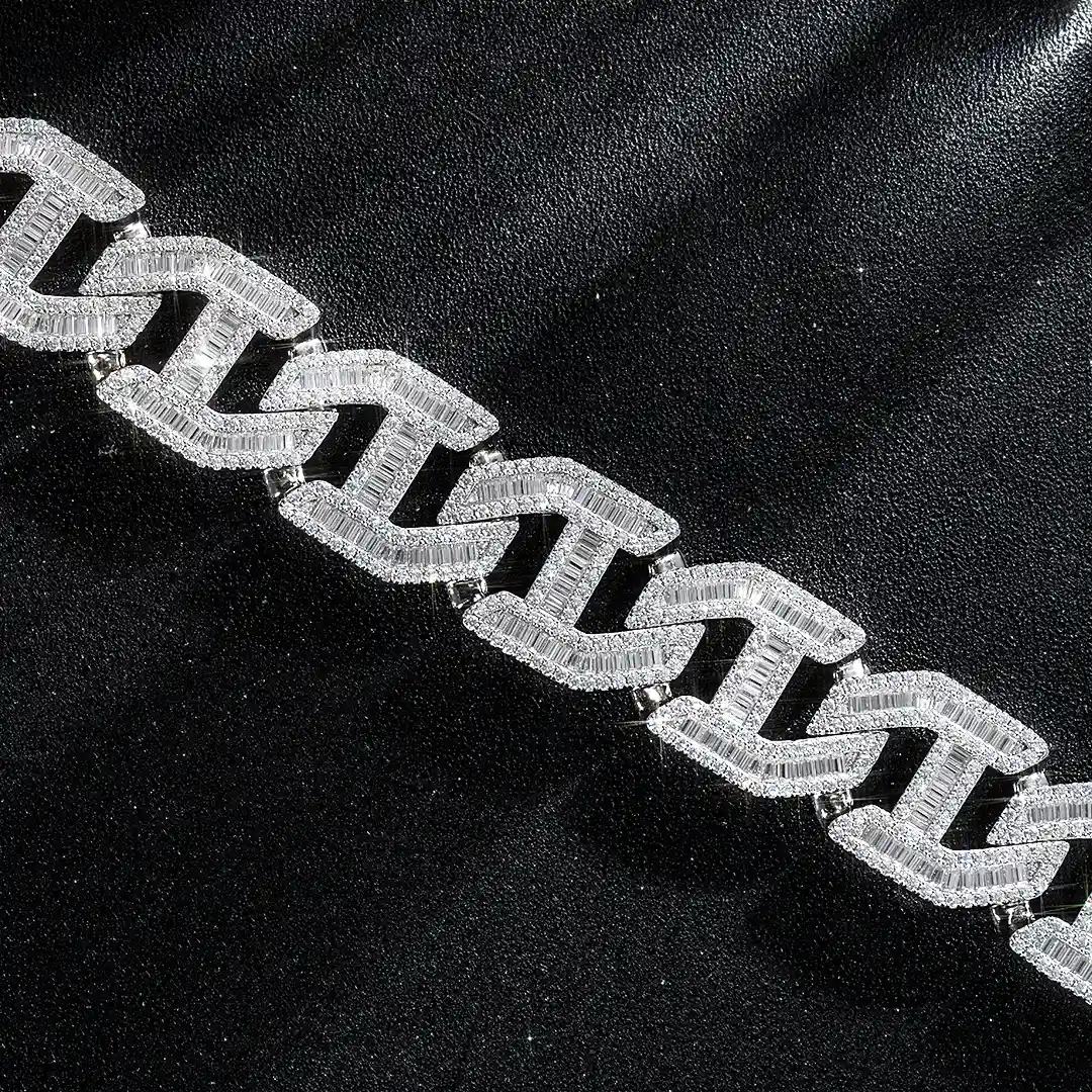 Made To Order 25mm Baguette Moissanite Cuban Link Chain / Bracelet - Image 3