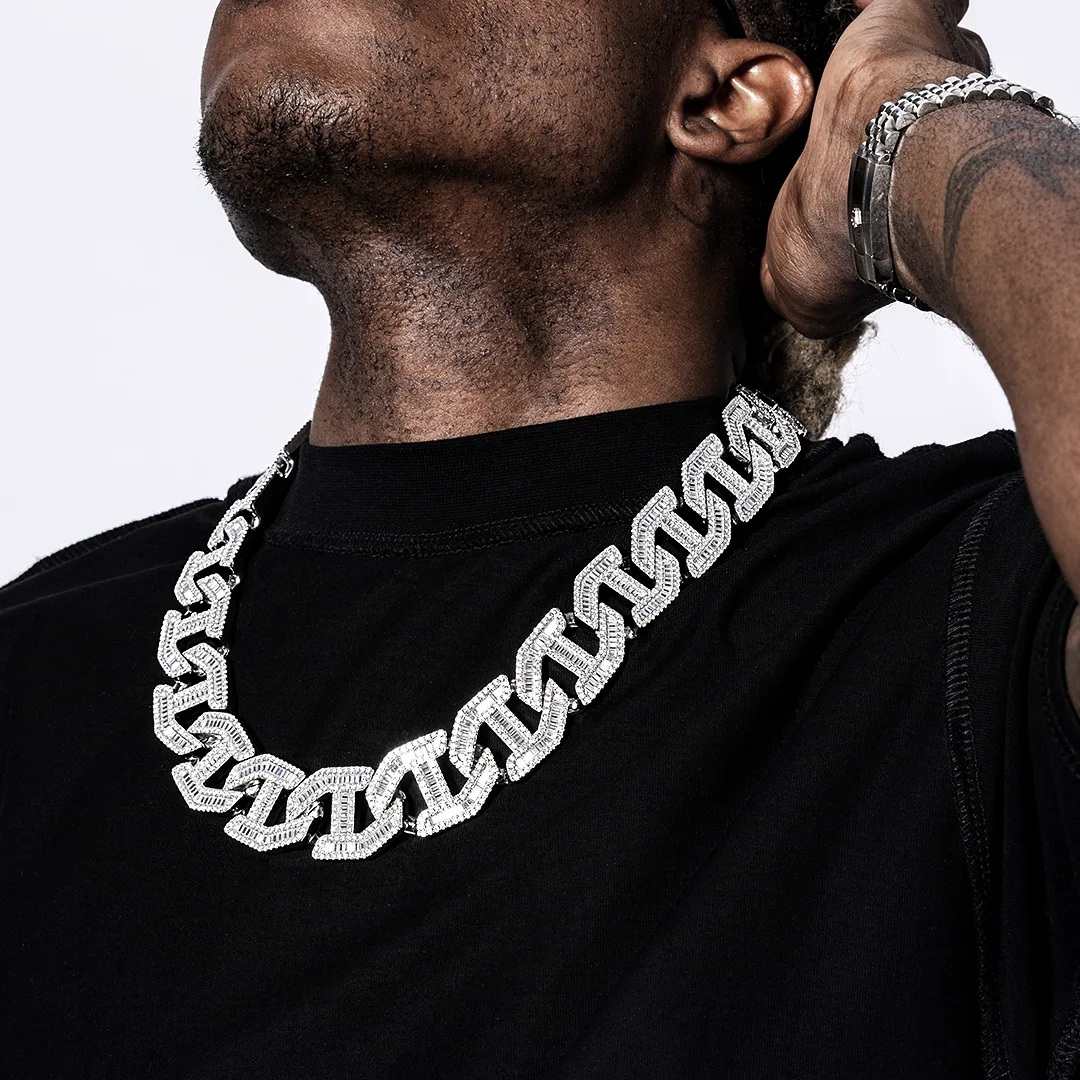 Made To Order 25mm Baguette Moissanite Cuban Link Chain / Bracelet - Image 7