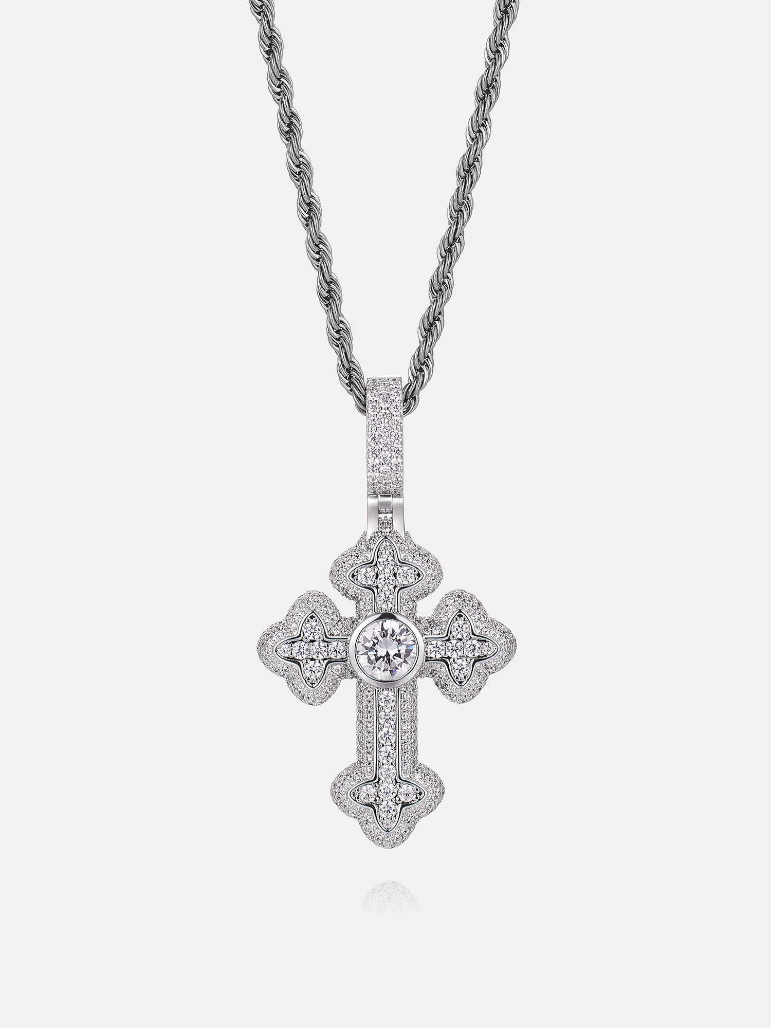 2ct Round Centre Moissanite Flower Cross Pendant